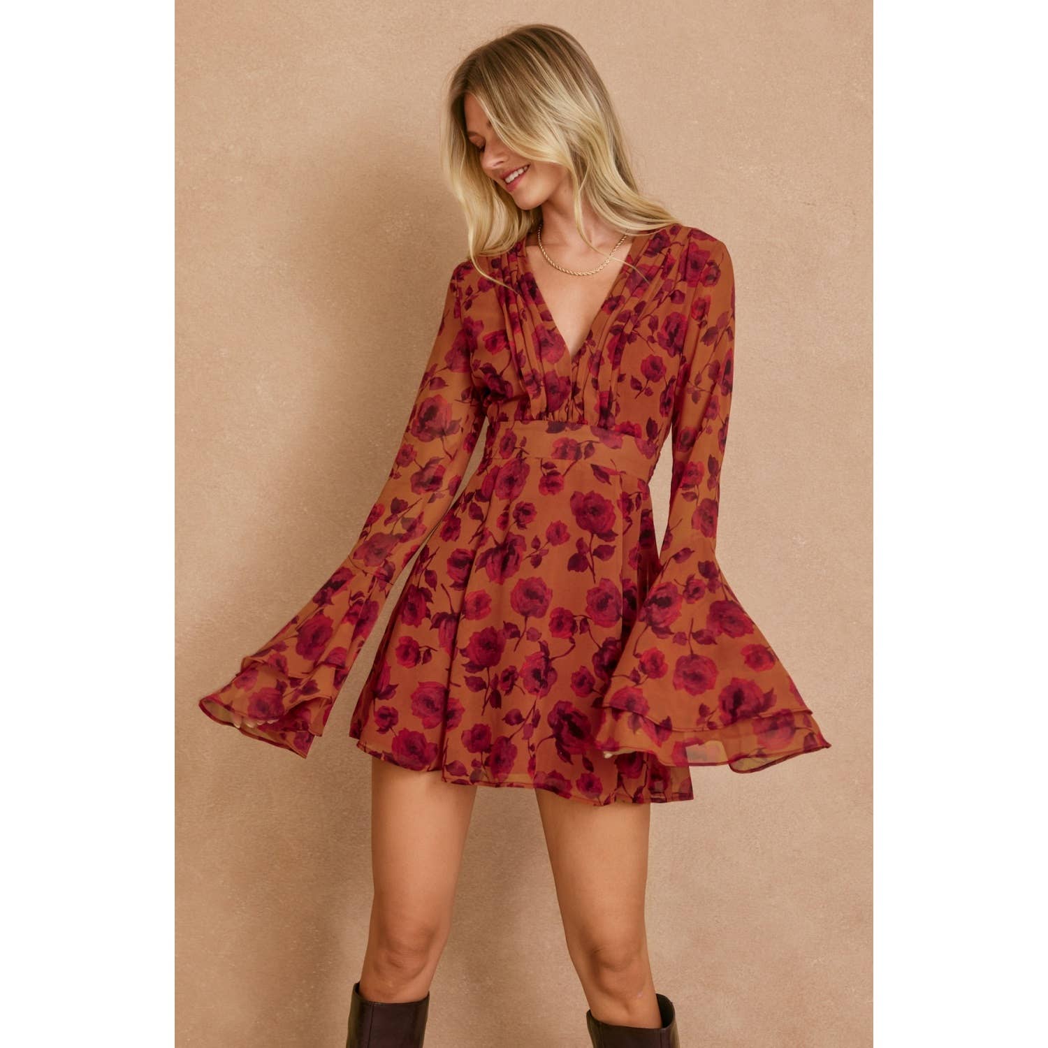 Canyon Still Double Ruffled Sleeve Mini Dress - The Elevated Hippie