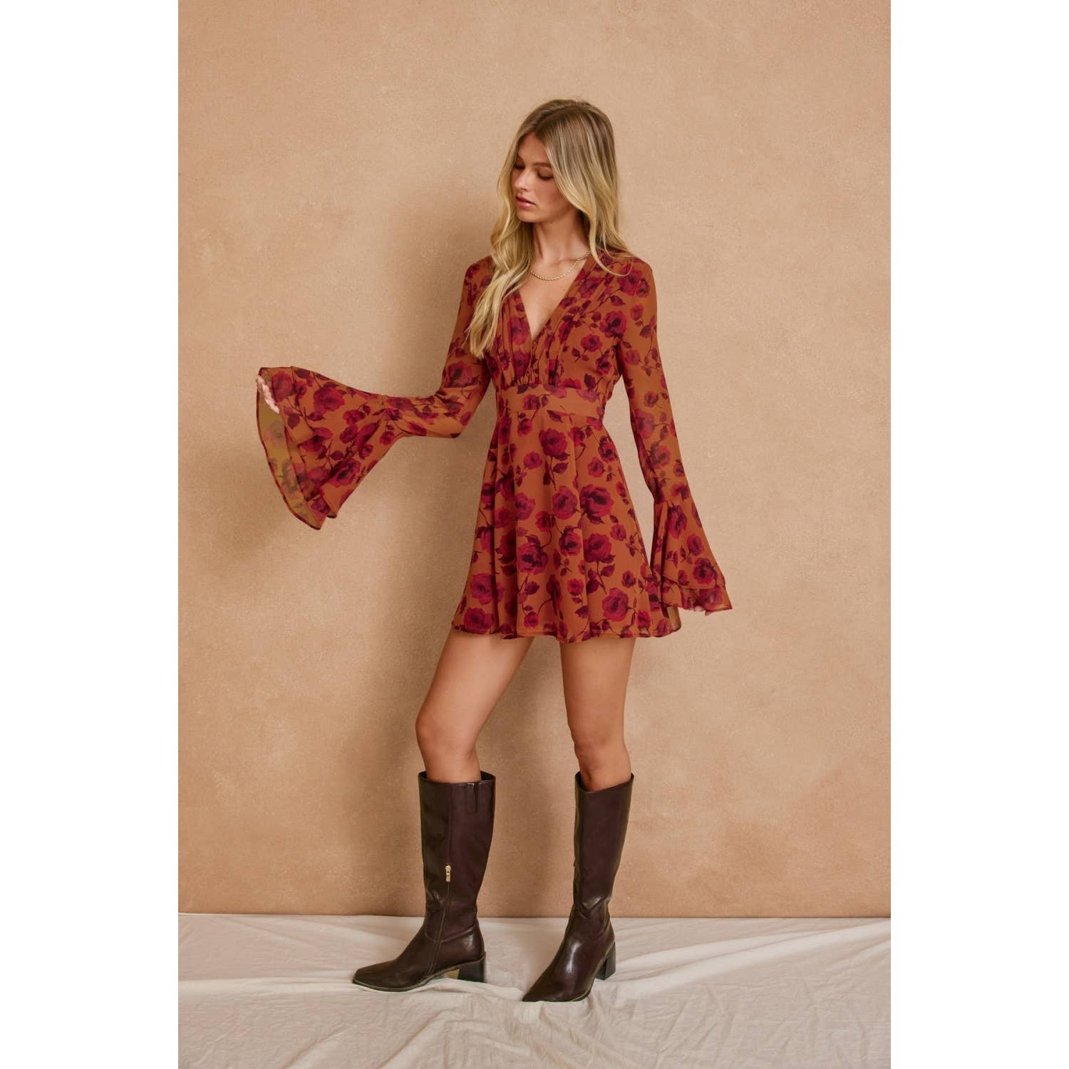 Canyon Still Double Ruffled Sleeve Mini Dress - The Elevated Hippie