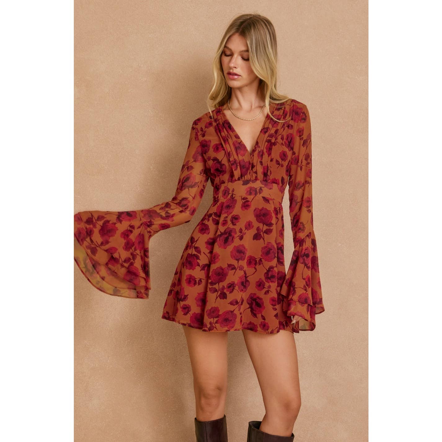 Canyon Still Double Ruffled Sleeve Mini Dress - The Elevated Hippie