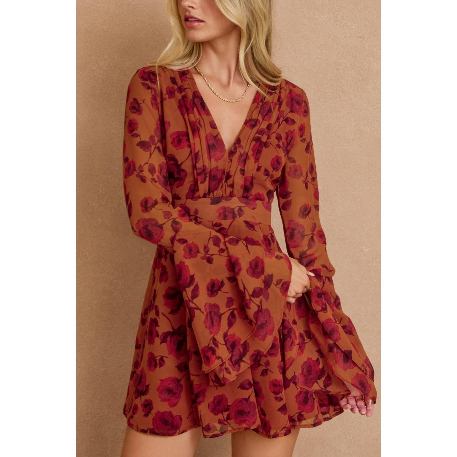 Canyon Still Double Ruffled Sleeve Mini Dress - The Elevated Hippie