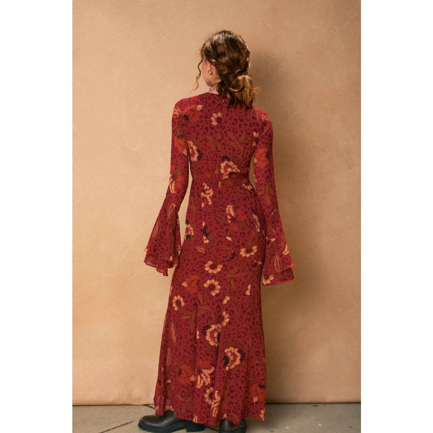 Harvest Mirage Ruffled Bell Sleeve Maxi Dress - The Elevated Hippie