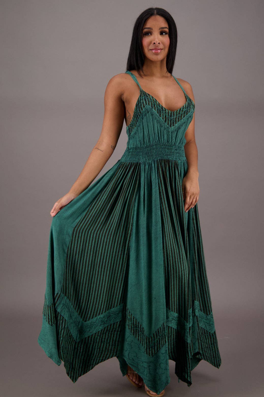 Regal Flair Acid Wash Maxi Dress ADL-24339 boho clothing, festival outfit, hippie style apparel | Elevated Hippie