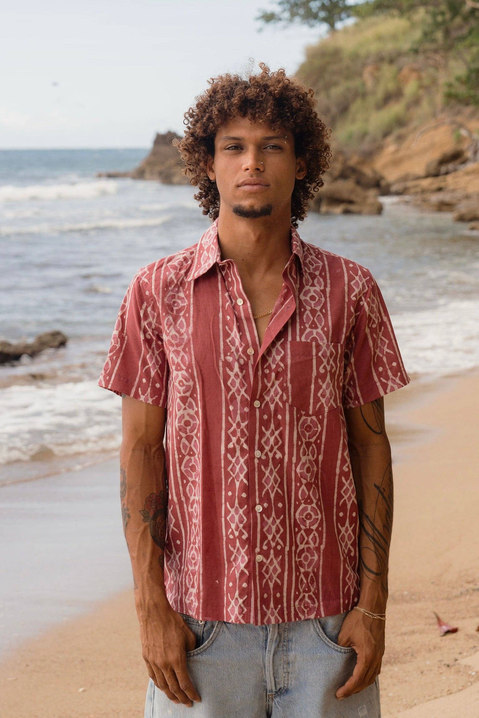 Mens Short Sleeve Button Down - ORGANIC COTTON - Brick Mezcal boho clothing, festival outfit, hippie style apparel | Elevated Hippie