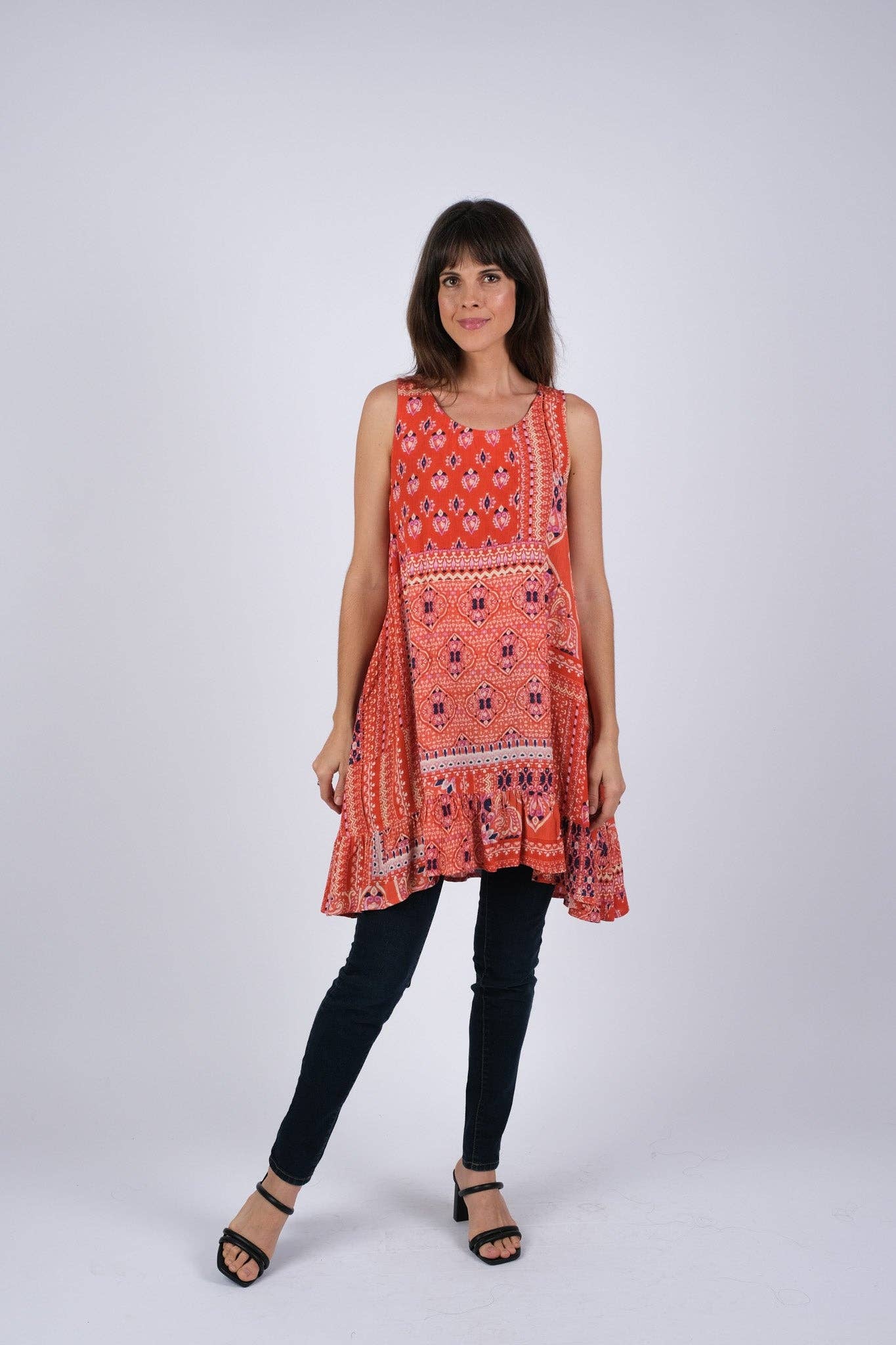 Red Wanderlust Blockprint Sleeveless Dress boho clothing, festival outfit, hippie style apparel | Elevated Hippie