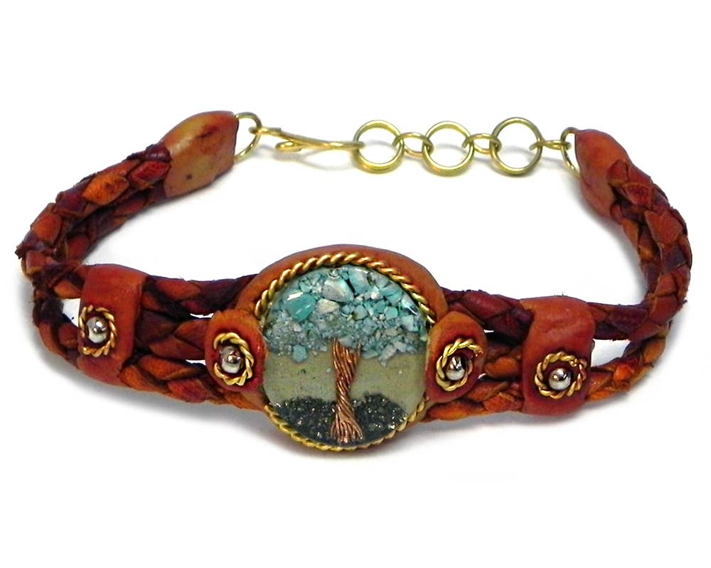 Acrylic Tree of Life Braided Leather Bracelet boho clothing, festival outfit, hippie style apparel | Elevated Hippie