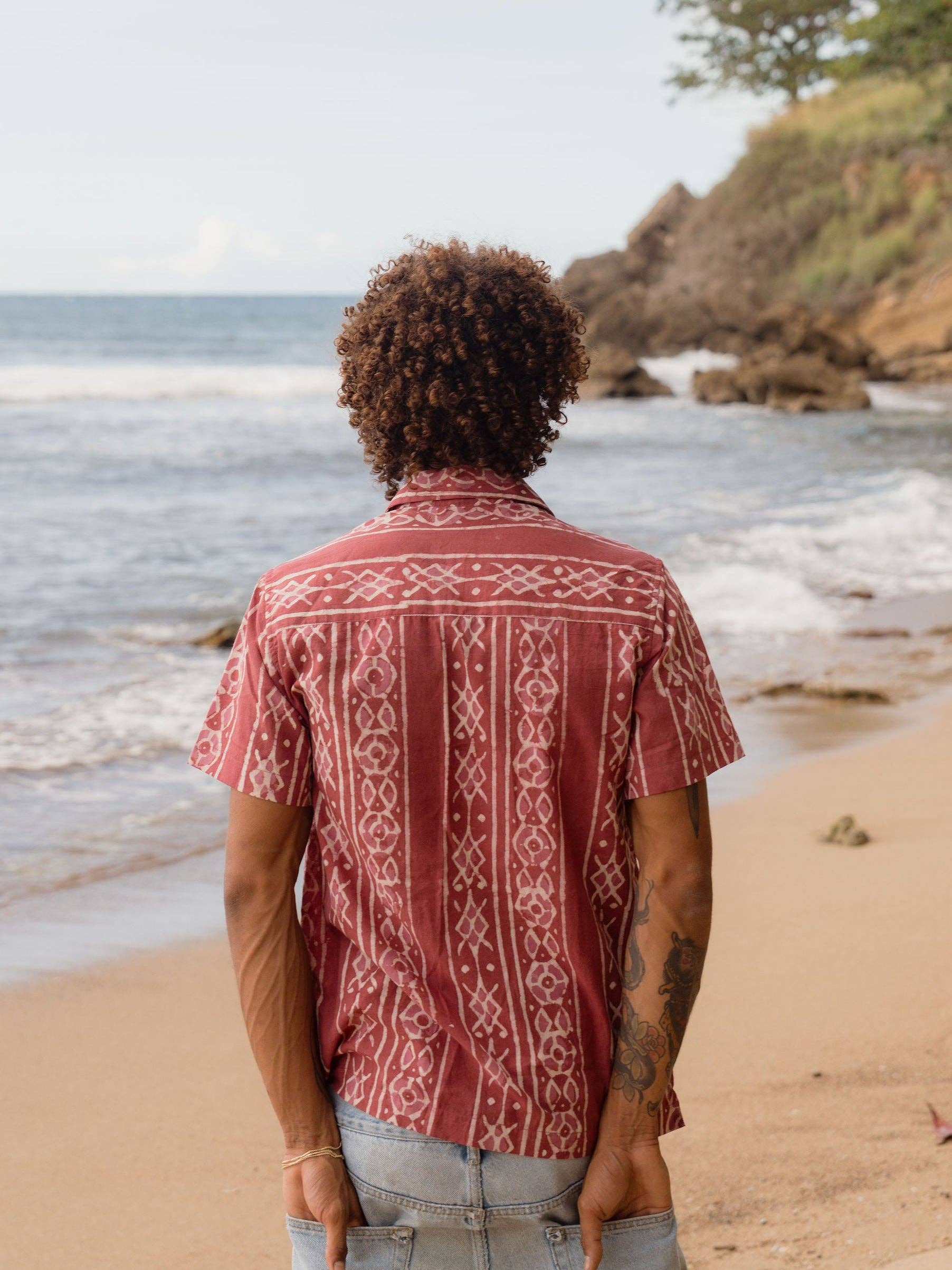 Mens Short Sleeve Button Down - ORGANIC COTTON - Brick Mezcal boho clothing, festival outfit, hippie style apparel | Elevated Hippie