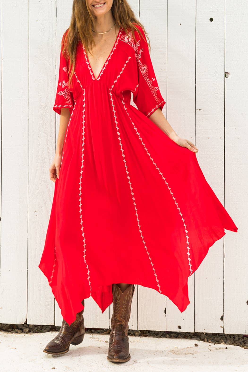 Short Sleeve Embroidery Handkerchief Maxi Dress - The Elevated Hippie