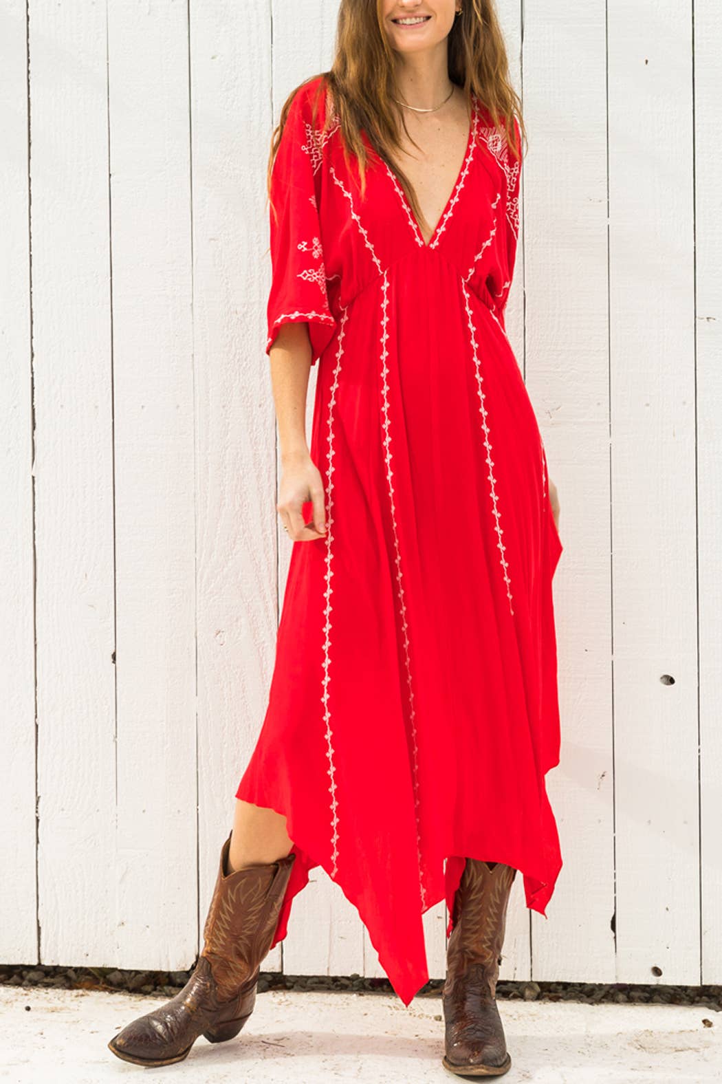 Short Sleeve Embroidery Handkerchief Maxi Dress - The Elevated Hippie