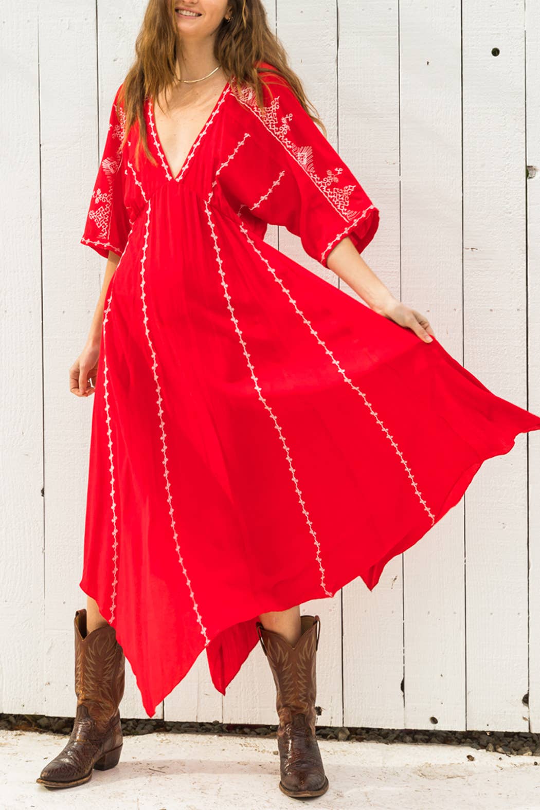 Short Sleeve Embroidery Handkerchief Maxi Dress - The Elevated Hippie