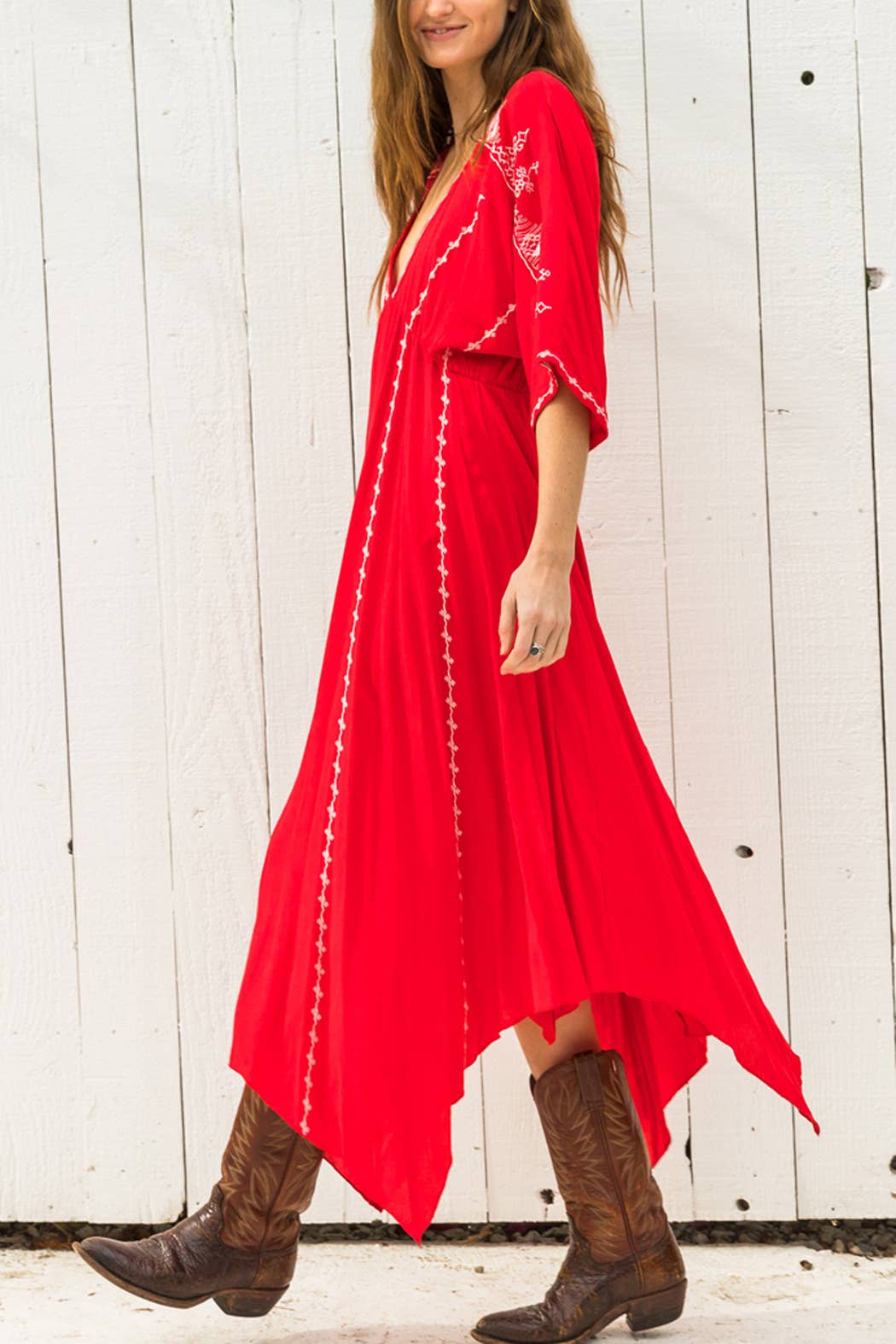 Short Sleeve Embroidery Handkerchief Maxi Dress - The Elevated Hippie