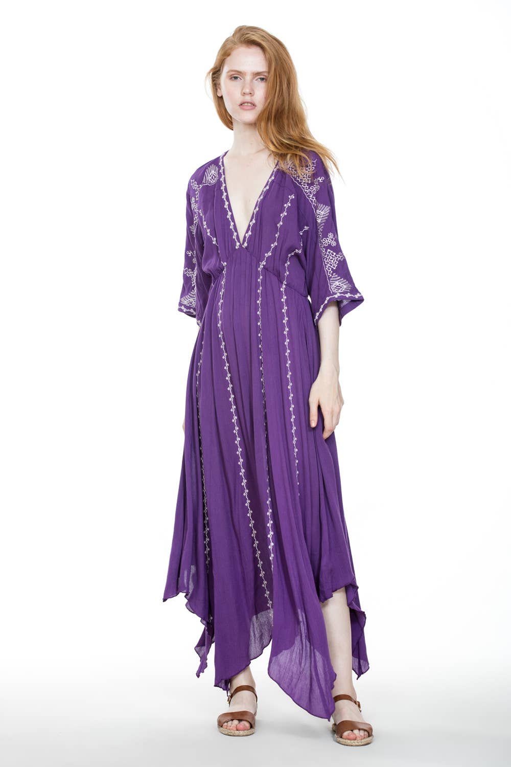 Short Sleeve Embroidery Handkerchief Maxi Dress - The Elevated Hippie