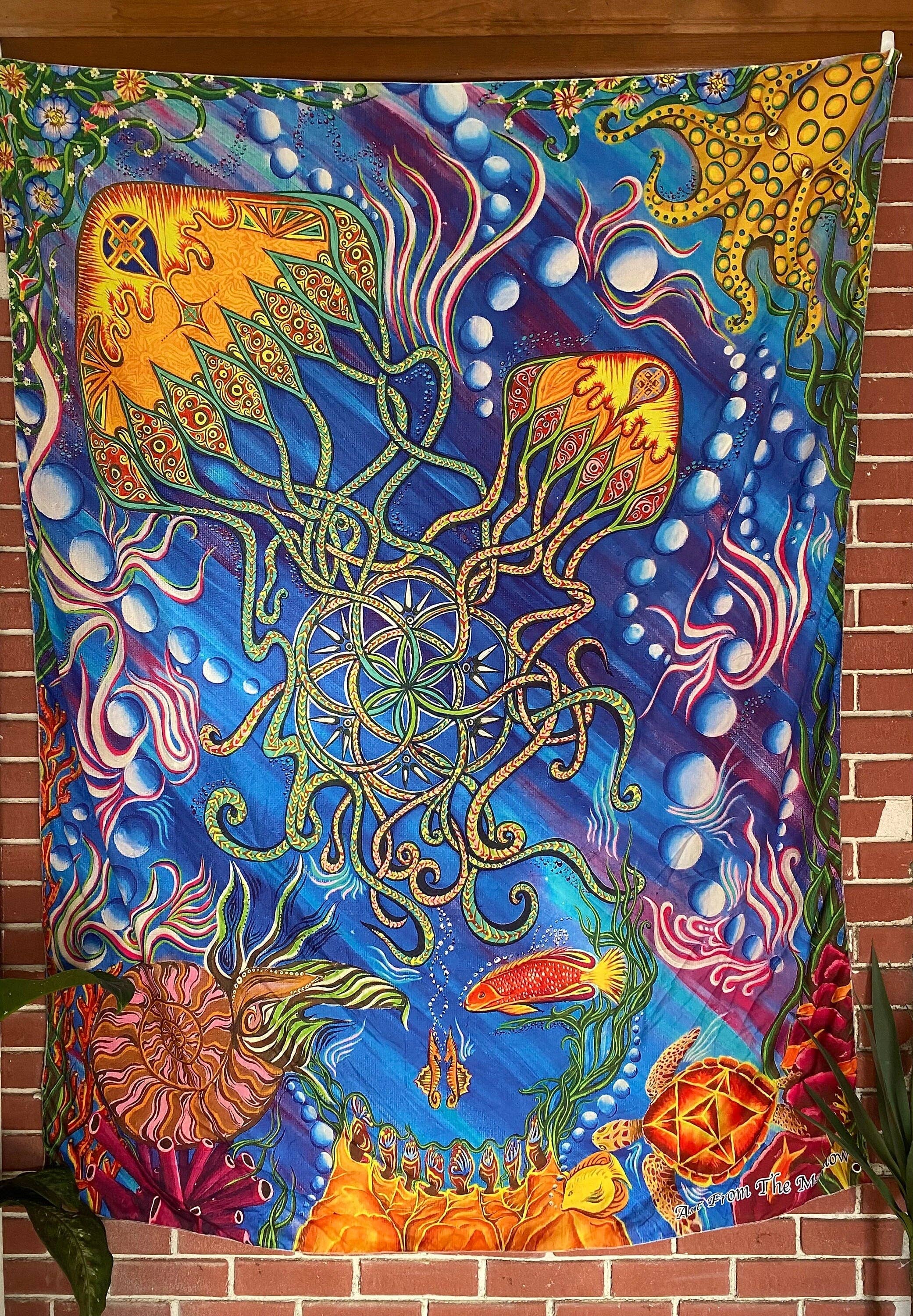 Tapestry / Hidden Stealy / Jellyfish Art / Steal Your Face Art / Festival Tapestry - The Elevated Hippie
