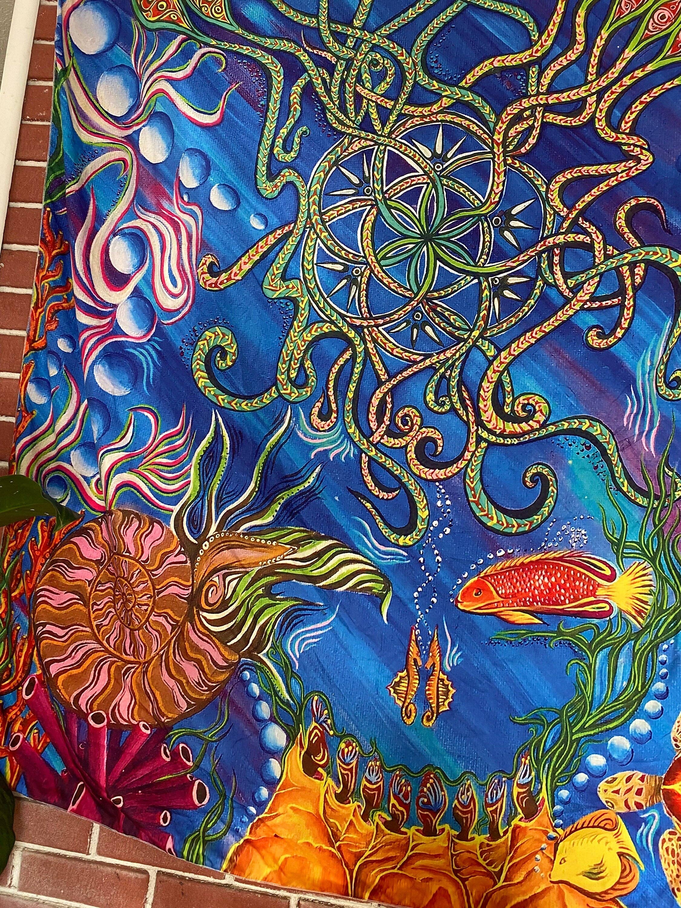 Tapestry / Hidden Stealy / Jellyfish Art / Steal Your Face Art / Festival Tapestry - The Elevated Hippie