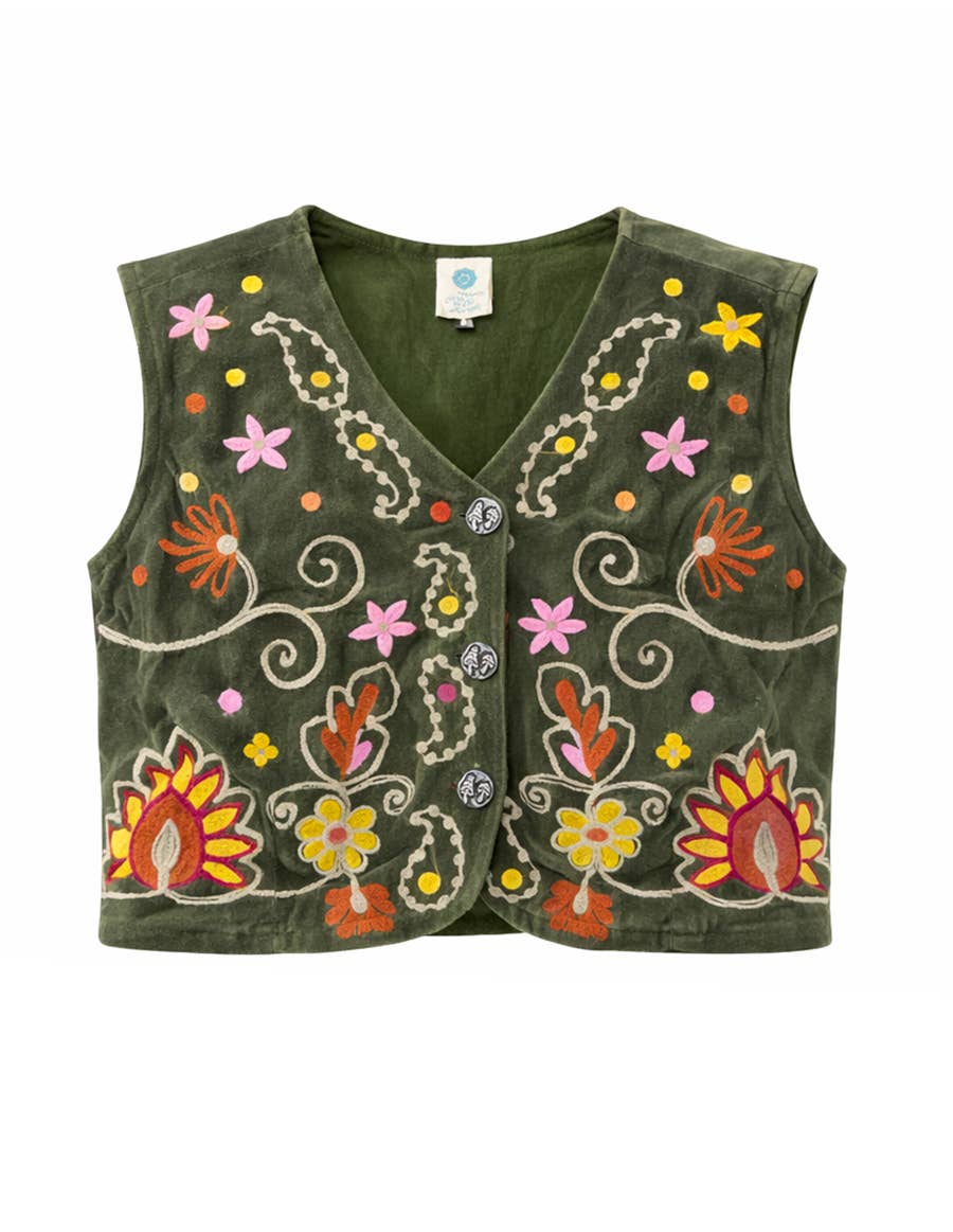 Boho Retro Flower Embroidered Women Velvet Vest boho clothing, festival outfit, hippie style apparel | Elevated Hippie