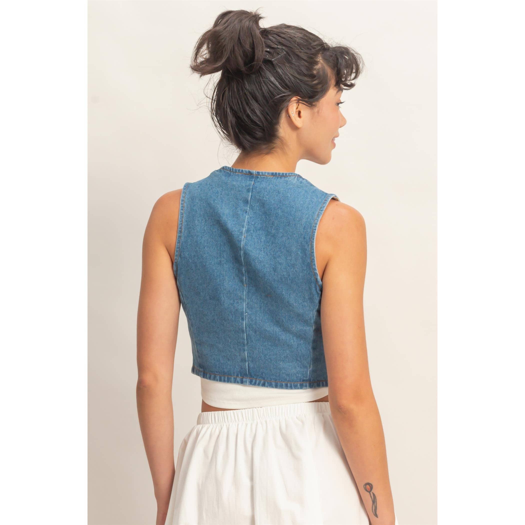 V-Neck Sleeveless Denim Vest boho clothing, festival outfit, hippie style apparel | Elevated Hippie