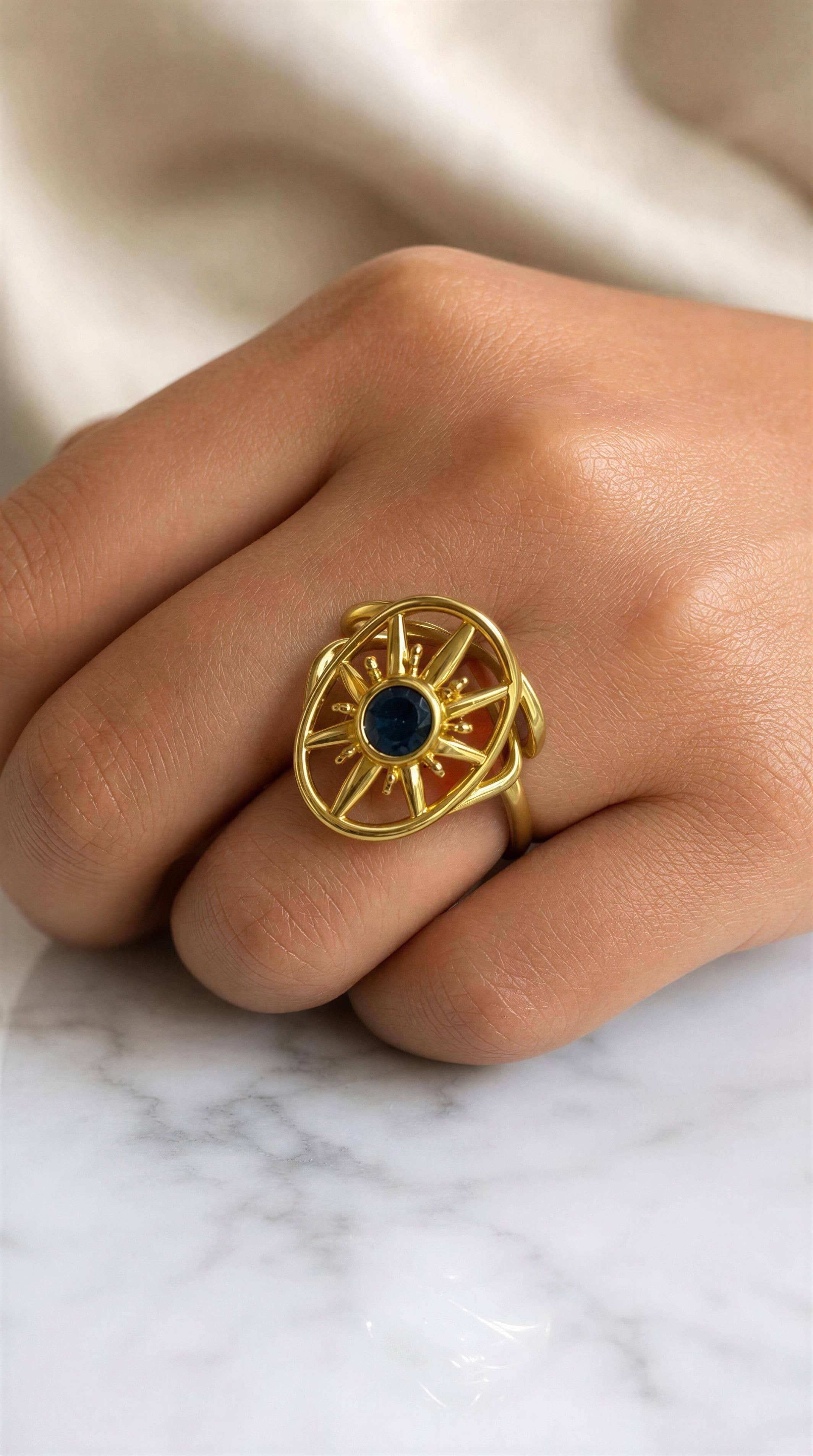 Celestial Compass Adjustable Ring – Sapphire Blue boho clothing, festival outfit, hippie style apparel | Elevated Hippie