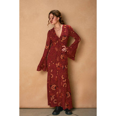 Harvest Mirage Ruffled Bell Sleeve Maxi Dress - The Elevated Hippie