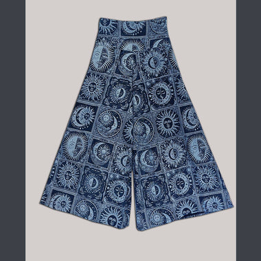 Cotton Wide Leg Celestial Print Pants with flat waistband - The Elevated Hippie