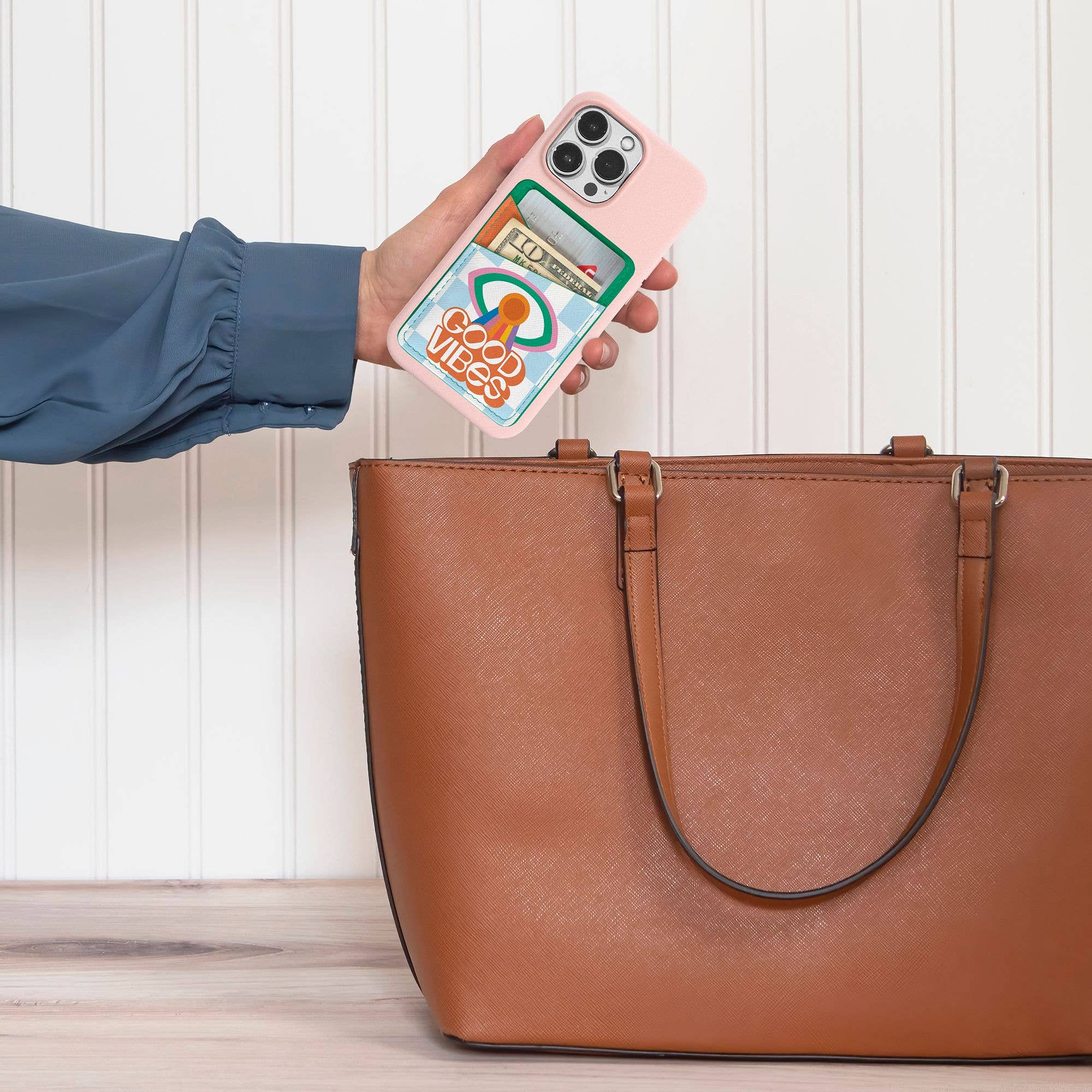 Spread Good Vibes Stick-On Cell Phone Wallet boho clothing, festival outfit, hippie style apparel | Elevated Hippie