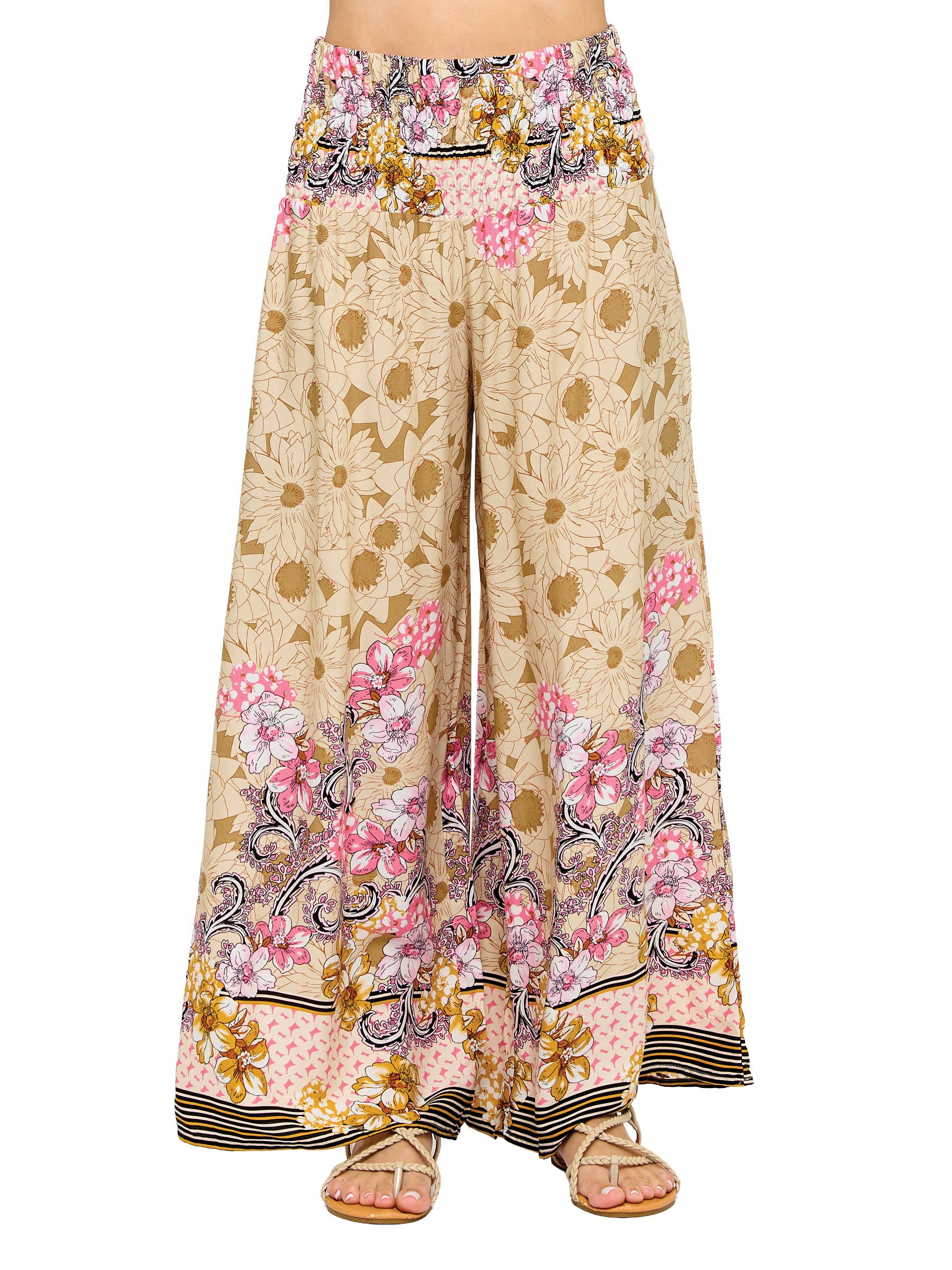 Breezy Boho Floral Smock Palazzo Pants boho clothing, festival outfit, hippie style apparel | Elevated Hippie