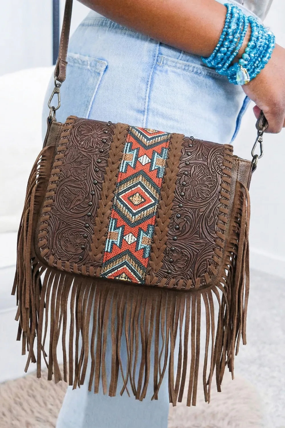 Western Boho Tassel Shoulder Bag – Coffee boho clothing, festival outfit, hippie style apparel | Elevated Hippie
