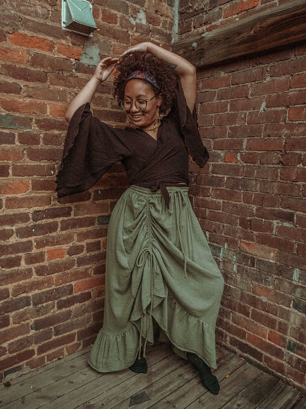 Boho Cinch Ruffle Skirt Organic Cotton Bamboo, Bohemian - The Elevated Hippie