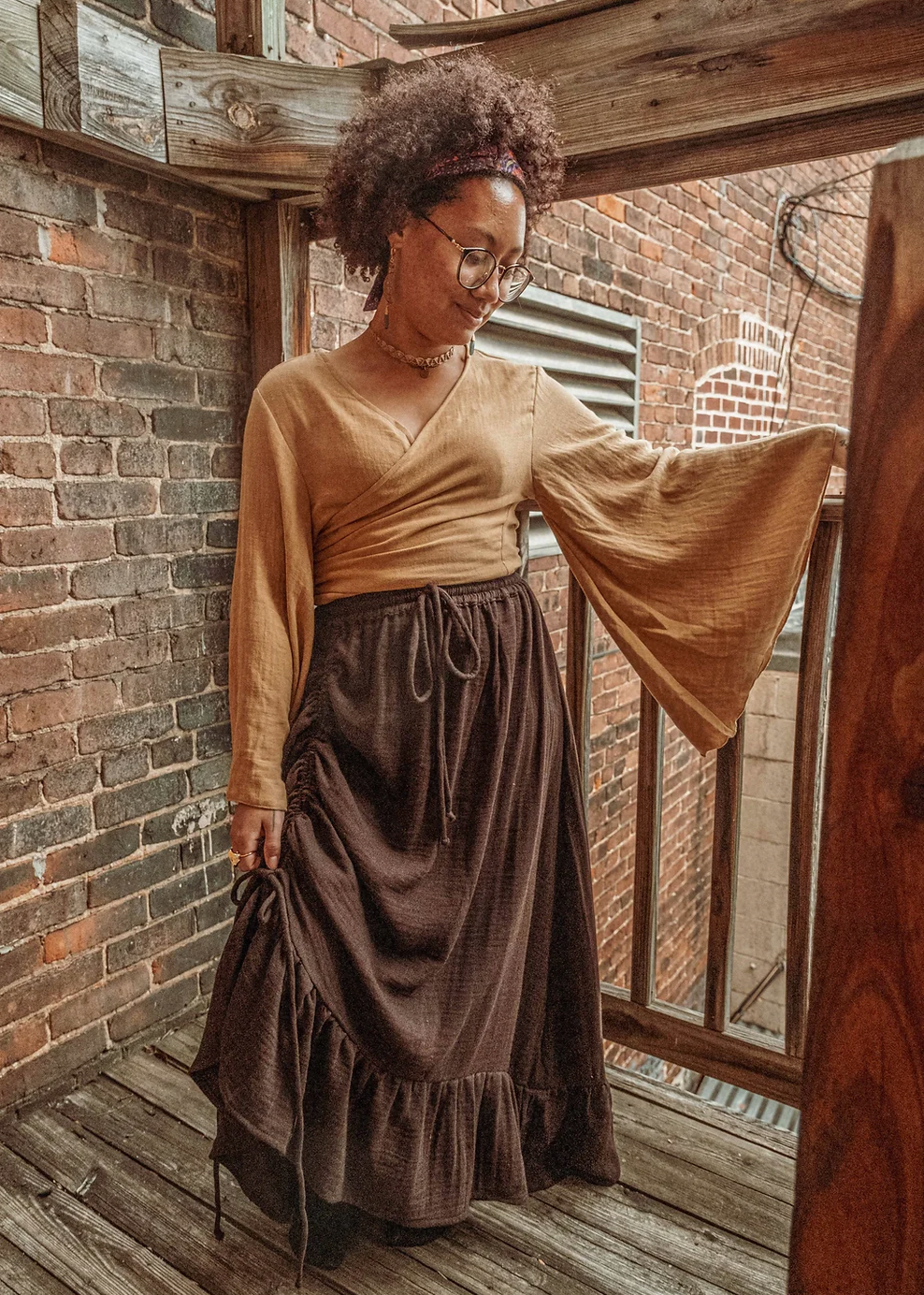 Boho Cinch Ruffle Skirt Organic Cotton Bamboo, Bohemian - The Elevated Hippie