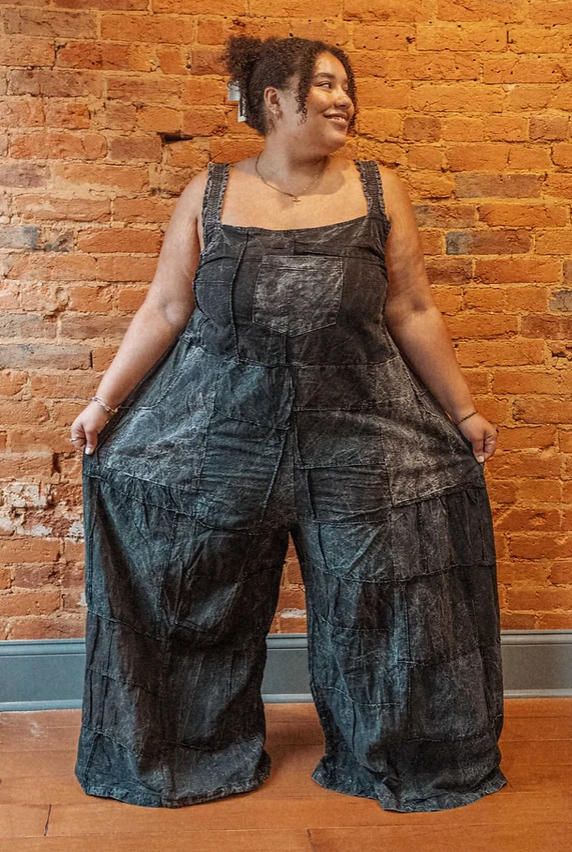 Hippie Bohemian Patchwork Overalls, Wide Leg Dungarees - The Elevated Hippie