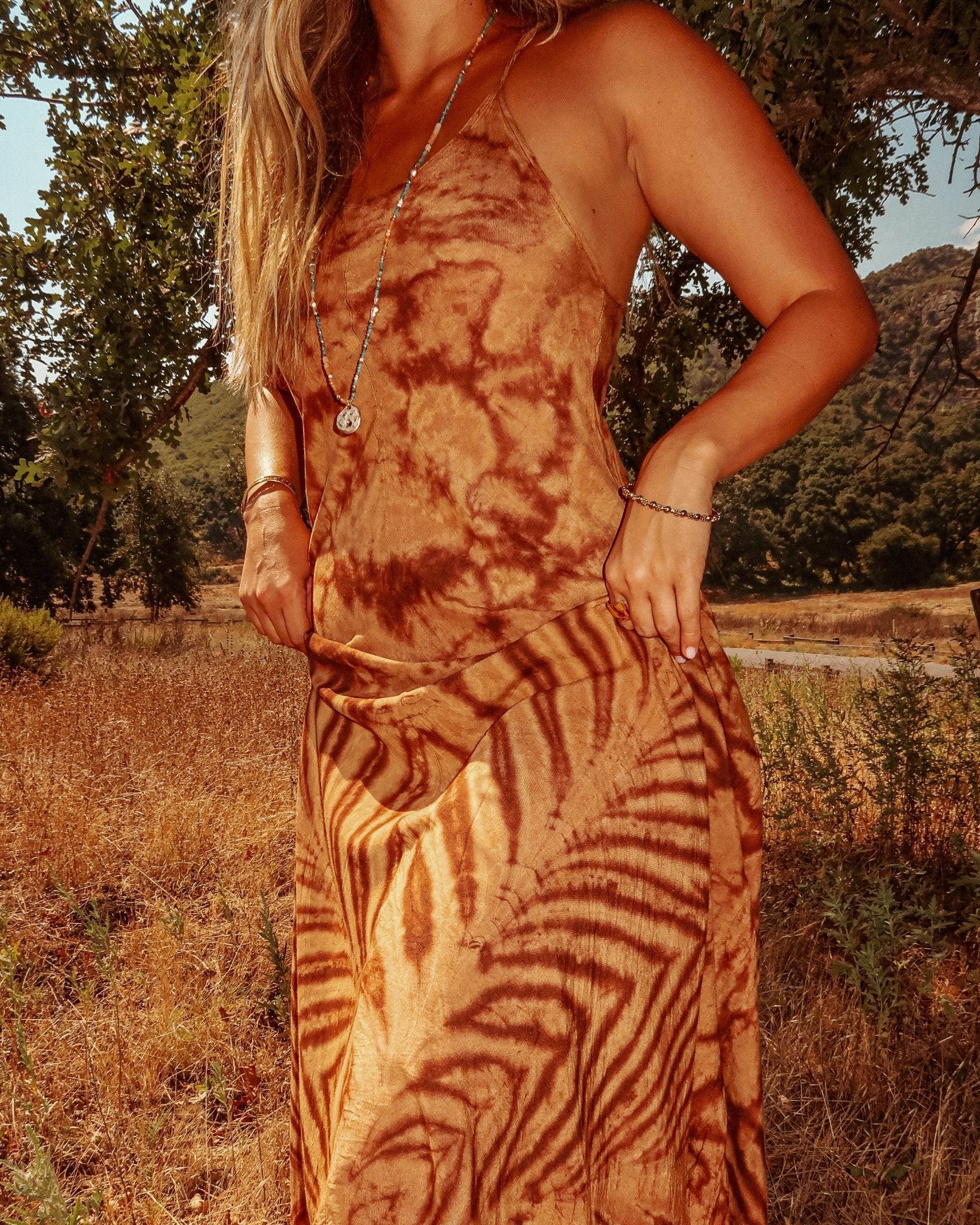 Wyoming Tie Dye Maxi Dress – Hand-Dyed Magic, Two-Way Boho Flow - The Elevated Hippie