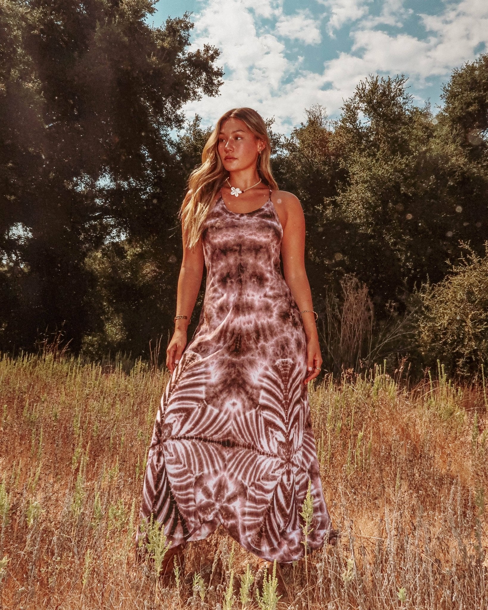 Wyoming Tie Dye Maxi Dress – Hand-Dyed Magic, Two-Way Boho Flow - The Elevated Hippie