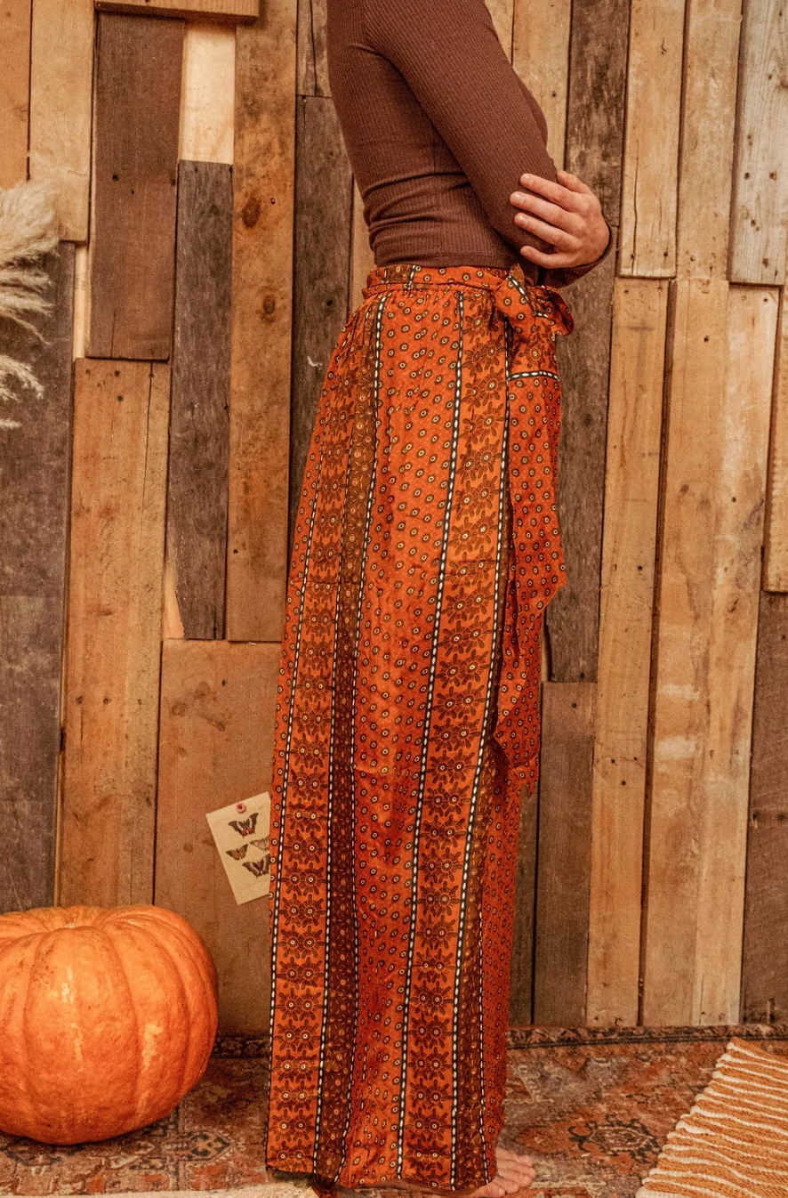 Silk Palazzo Hippie Pants, Elastic Tie Boho Chic Pant - The Elevated Hippie