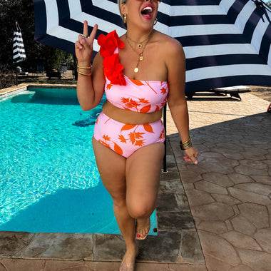 Gelato Splash 3-Piece Swim Set – One-Shoulder Swimsuit with Ruffle Skirt Cover-Up - The Elevated Hippie