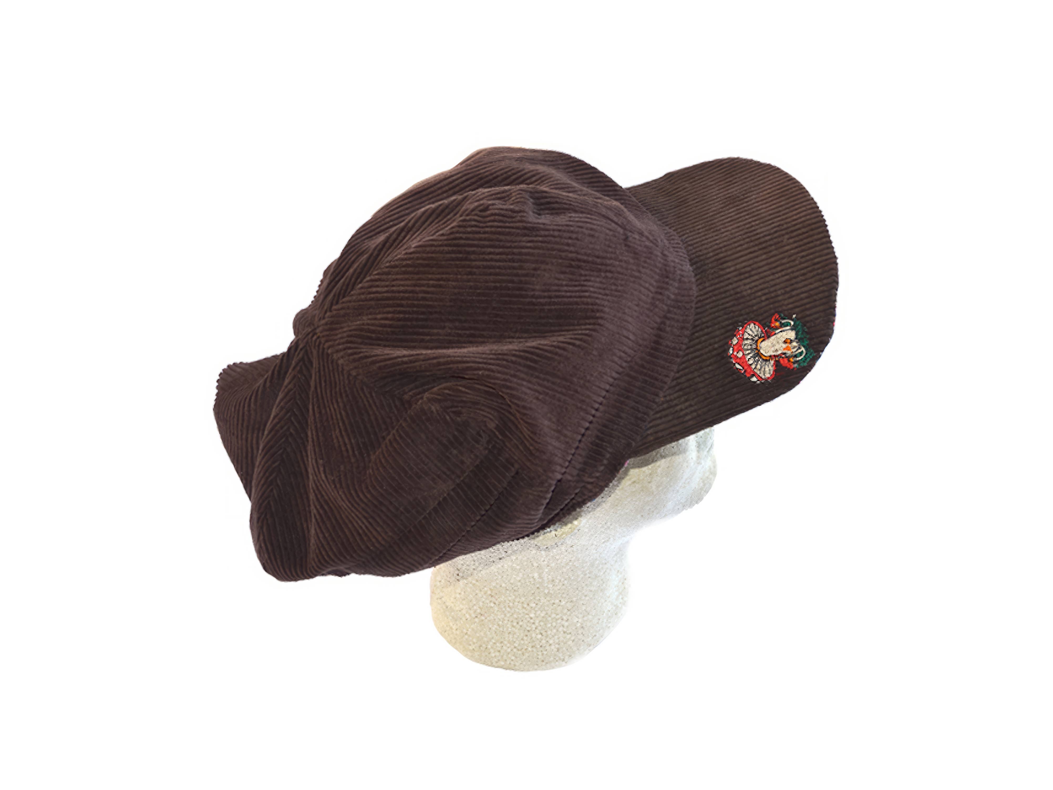 Corduroy Reversible Mushroom Embroidery Applejack Hat - The Elevated Hippie
