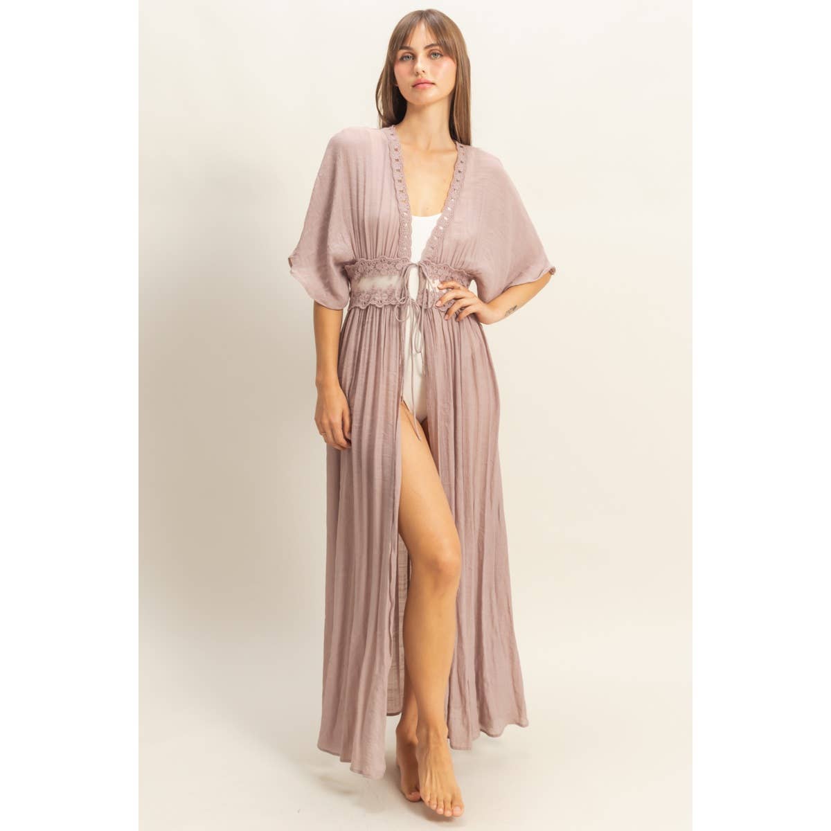 Tie-Front Lace Long Duster - The Elevated Hippie