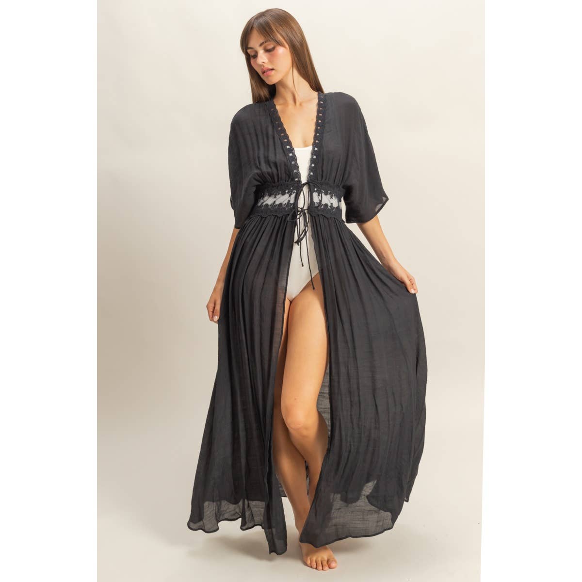 Tie-Front Lace Long Duster - The Elevated Hippie