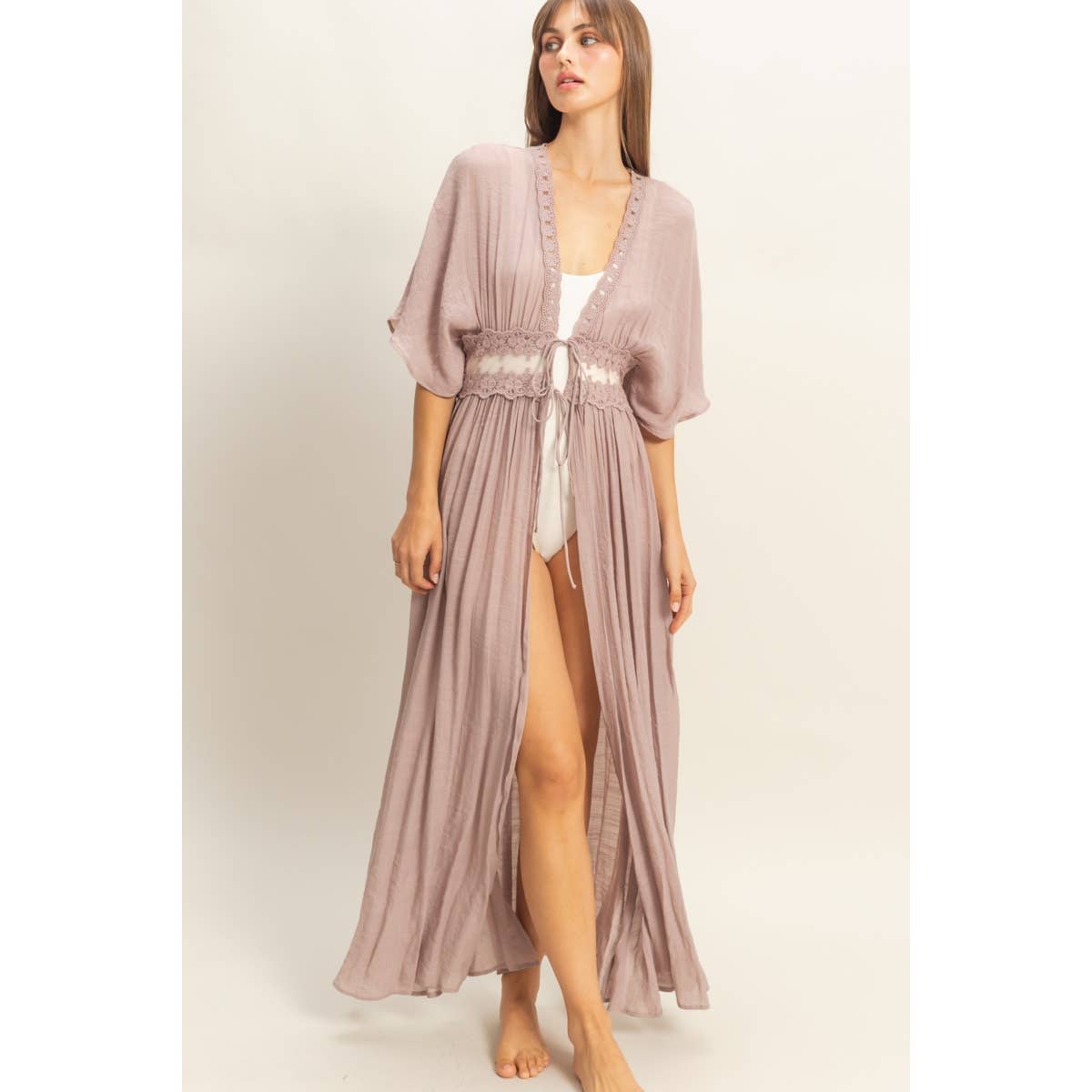 Tie-Front Lace Long Duster - The Elevated Hippie