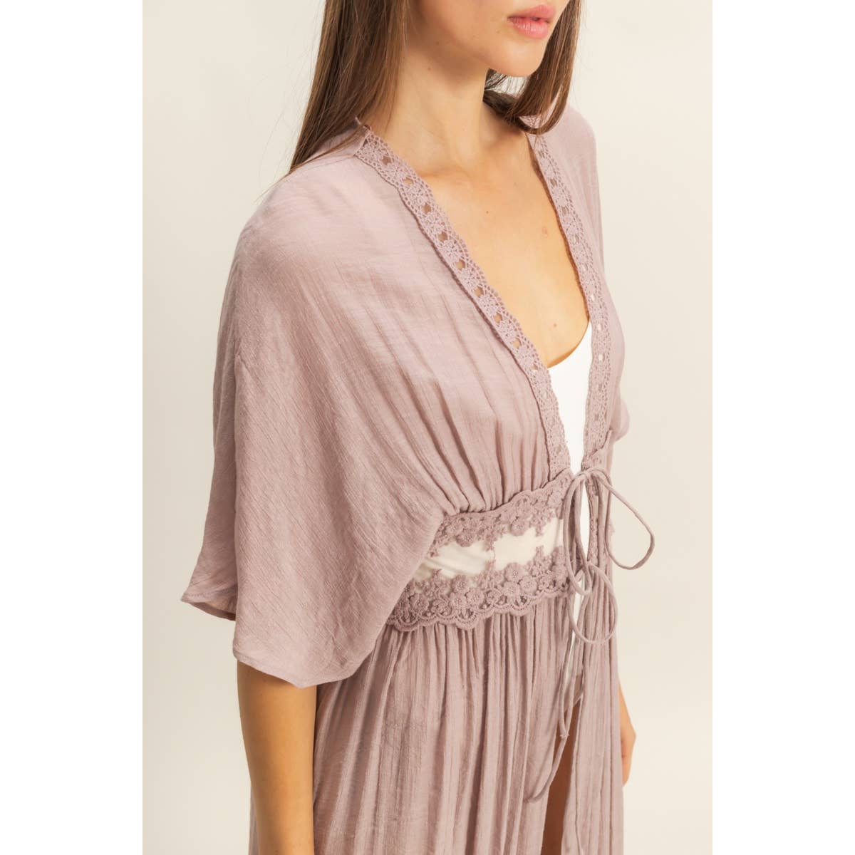 Tie-Front Lace Long Duster - The Elevated Hippie