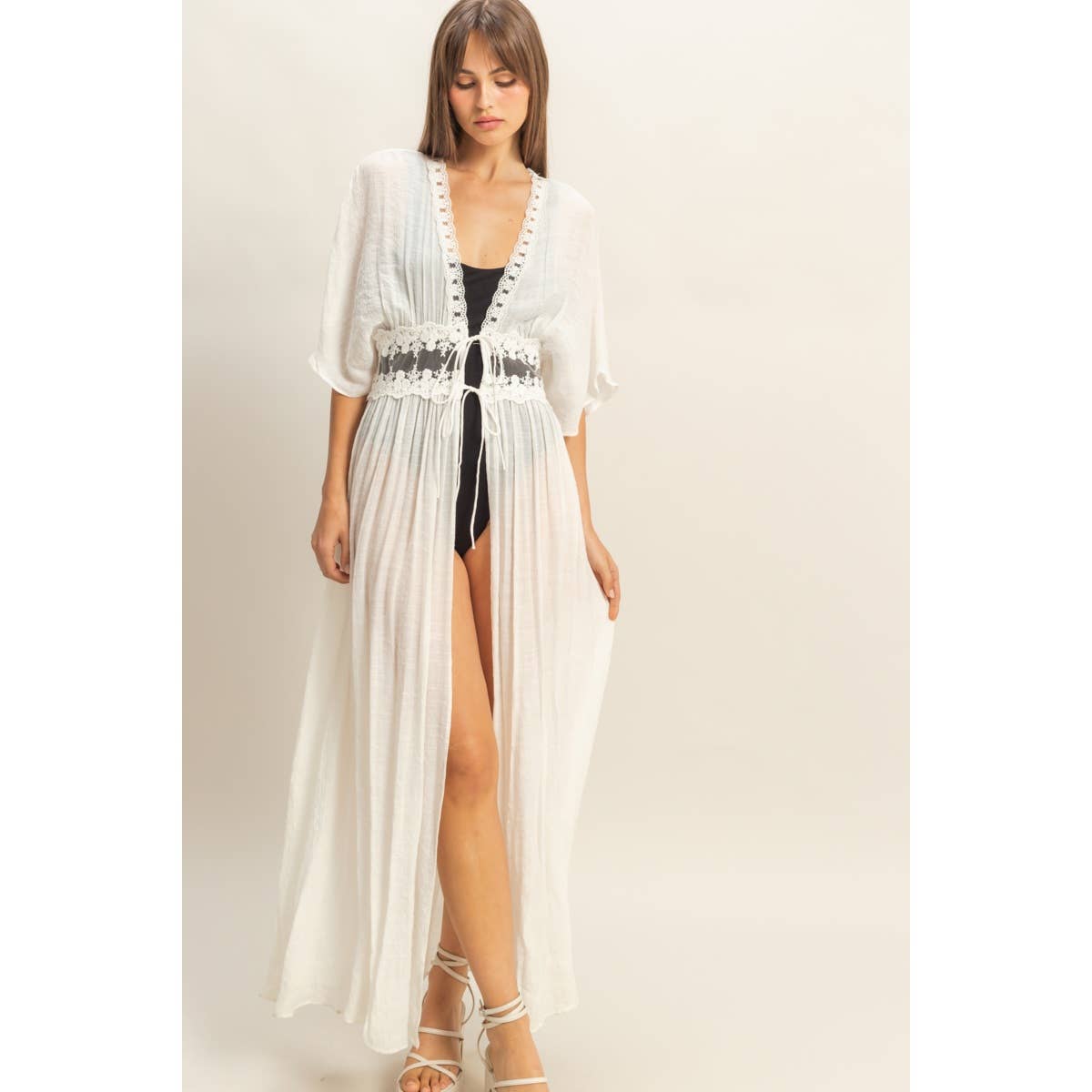 Tie-Front Lace Long Duster - The Elevated Hippie