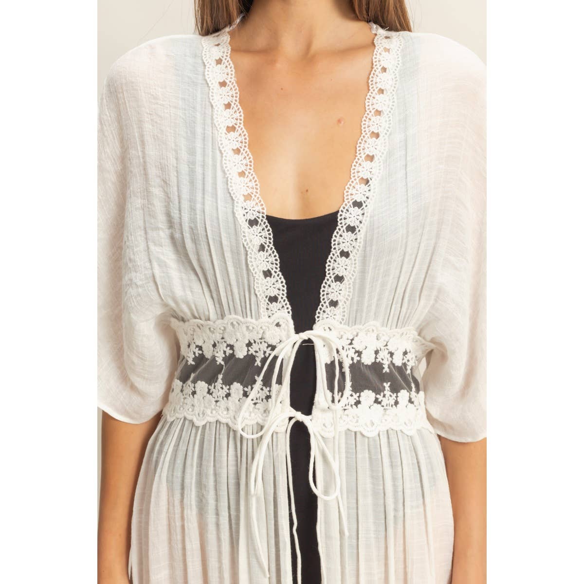 Tie-Front Lace Long Duster - The Elevated Hippie