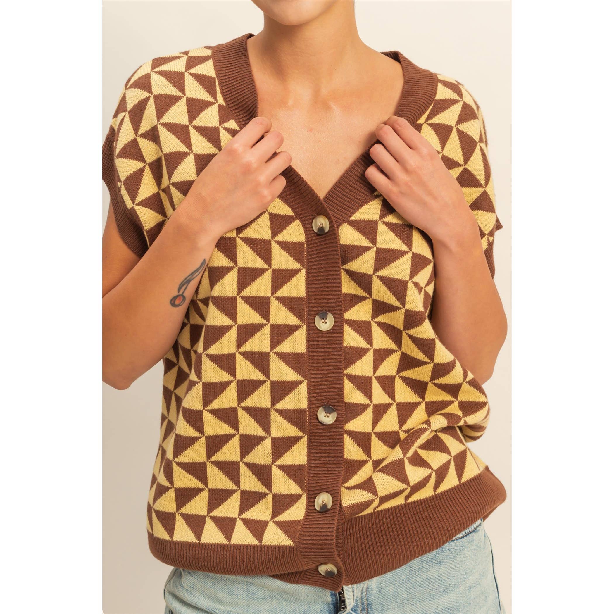 Geometric Pattern Sweater Vest - The Elevated Hippie