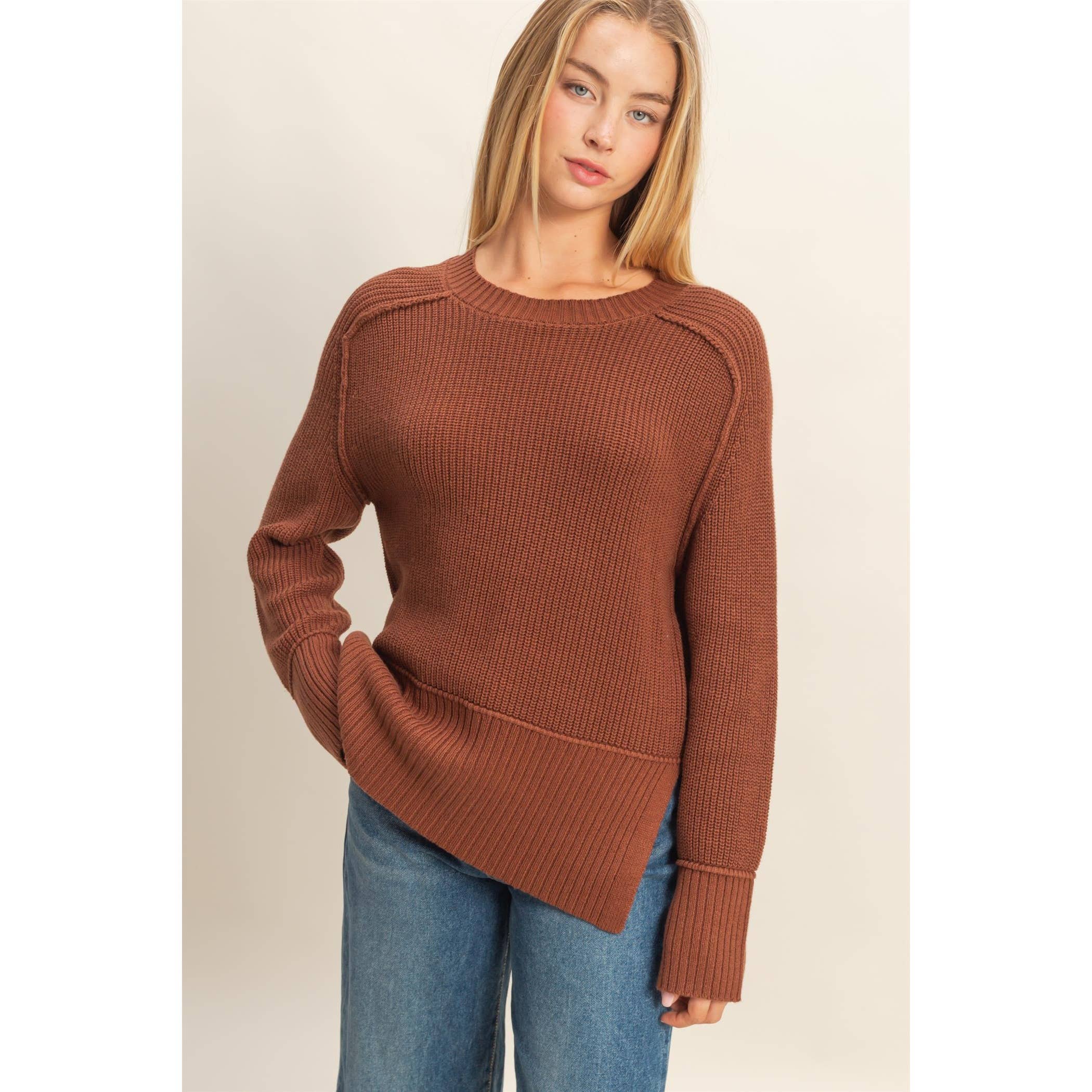 Raglan Long Sleeve Side Slit Sweater - The Elevated Hippie