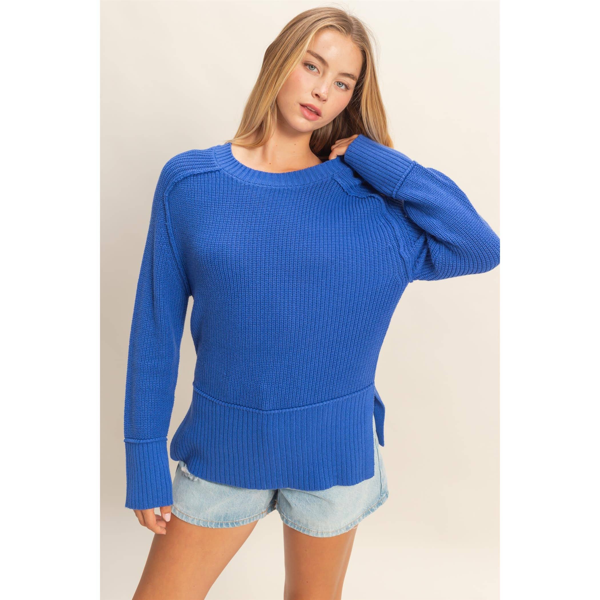 Raglan Long Sleeve Side Slit Sweater - The Elevated Hippie