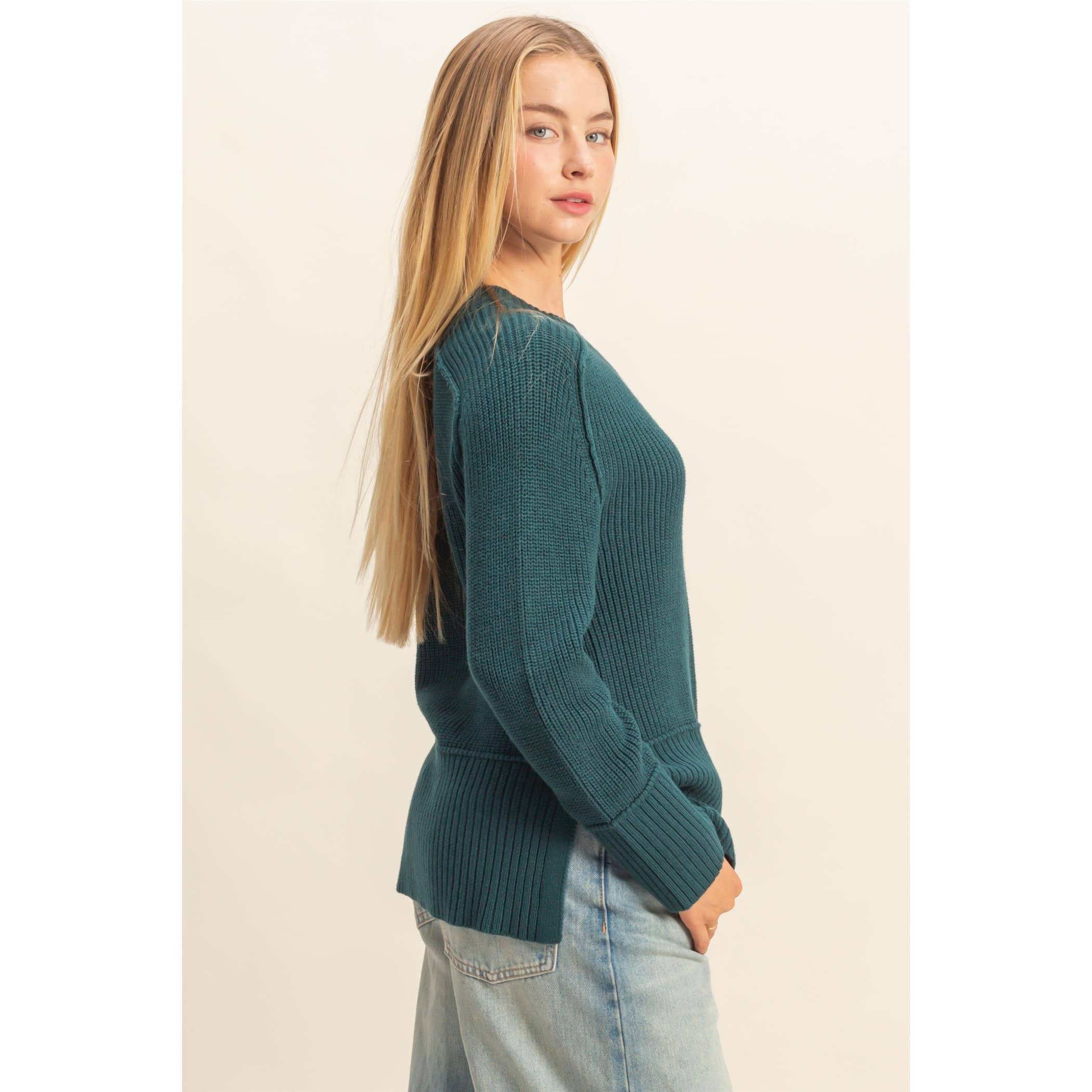 Raglan Long Sleeve Side Slit Sweater - The Elevated Hippie