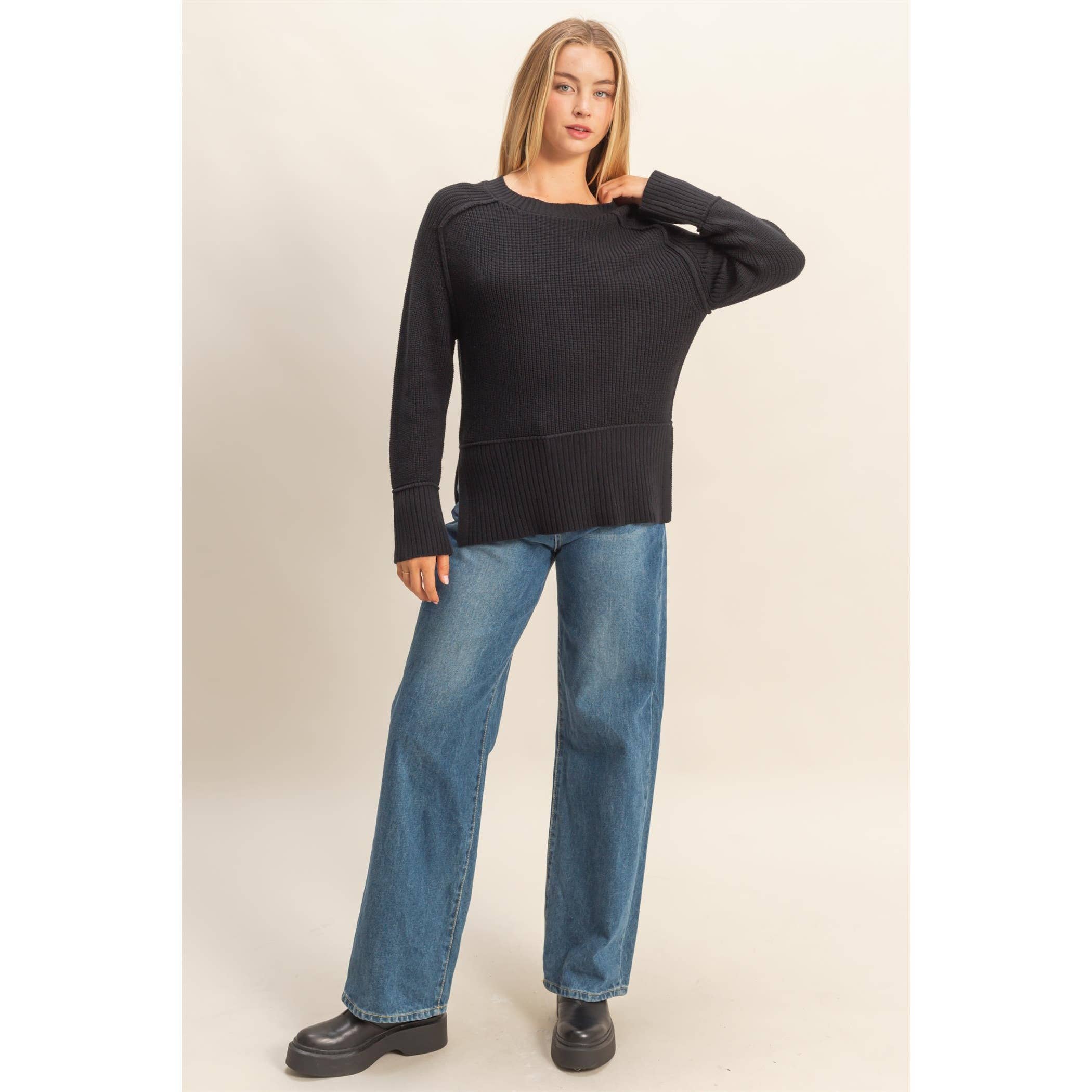 Raglan Long Sleeve Side Slit Sweater - The Elevated Hippie