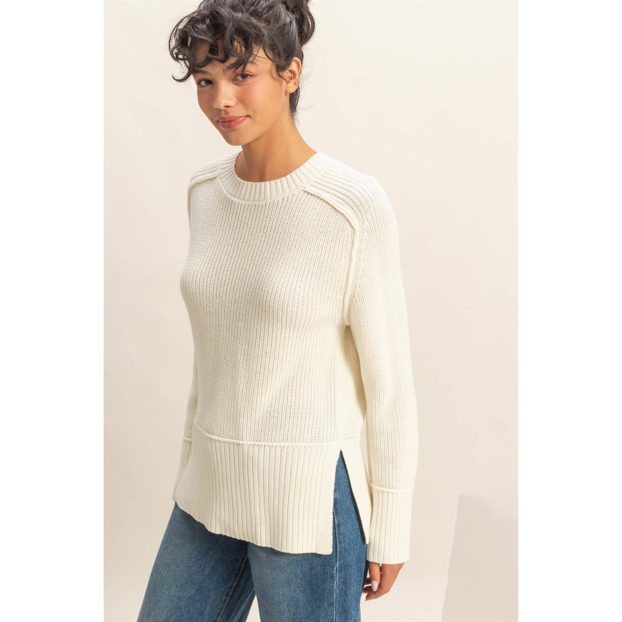 Raglan Long Sleeve Side Slit Sweater - The Elevated Hippie