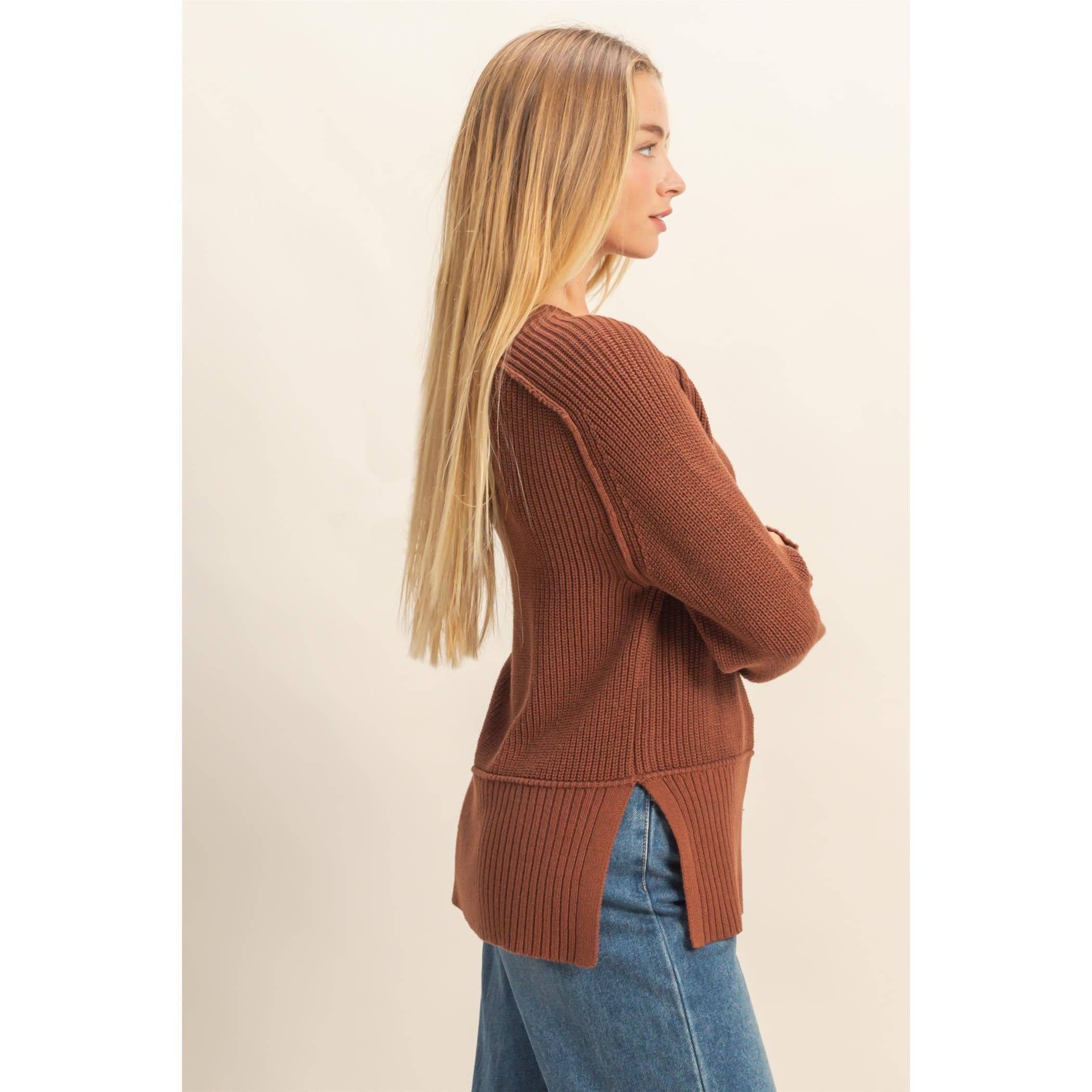 Raglan Long Sleeve Side Slit Sweater - The Elevated Hippie