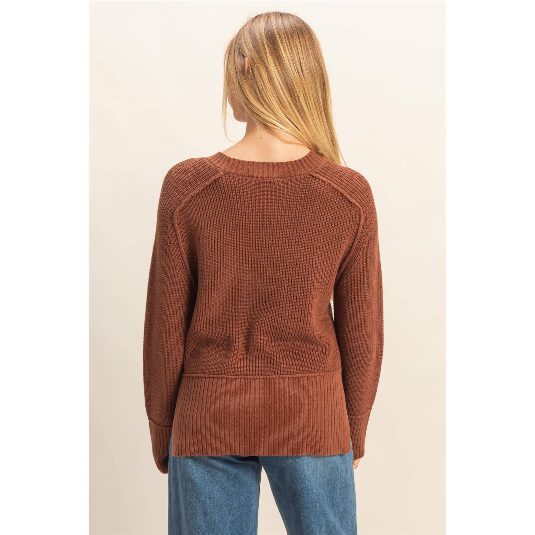 Raglan Long Sleeve Side Slit Sweater - The Elevated Hippie