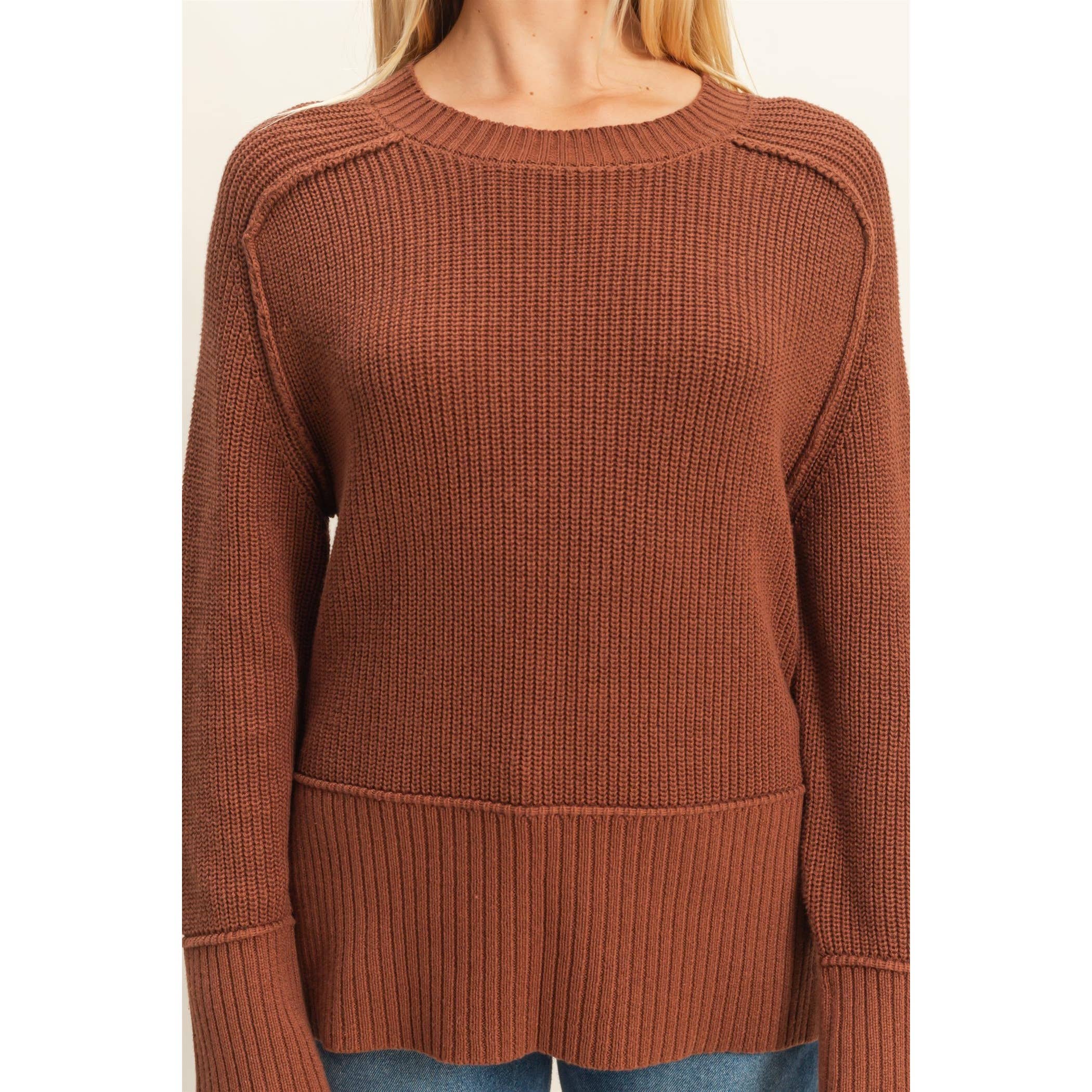 Raglan Long Sleeve Side Slit Sweater - The Elevated Hippie