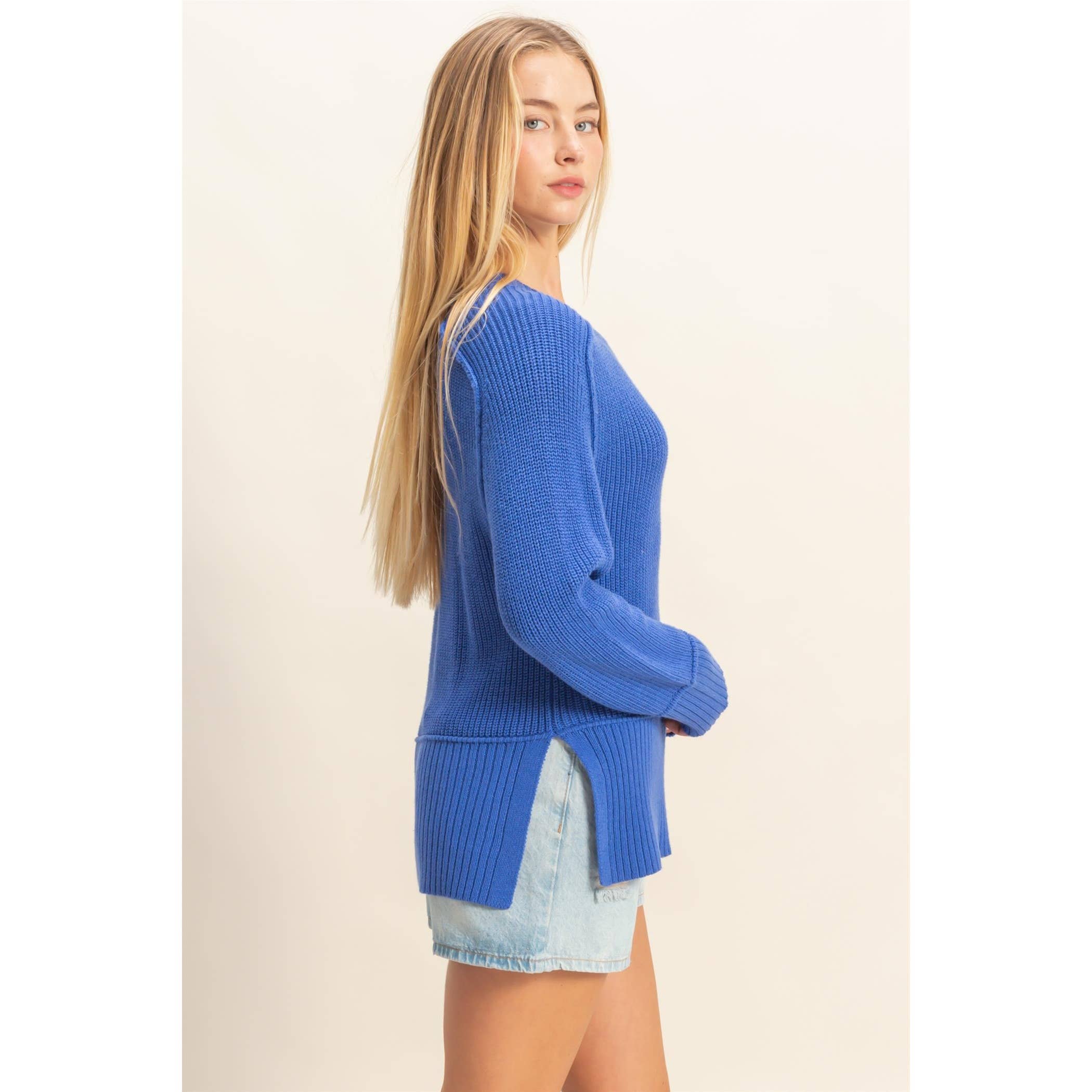Raglan Long Sleeve Side Slit Sweater - The Elevated Hippie