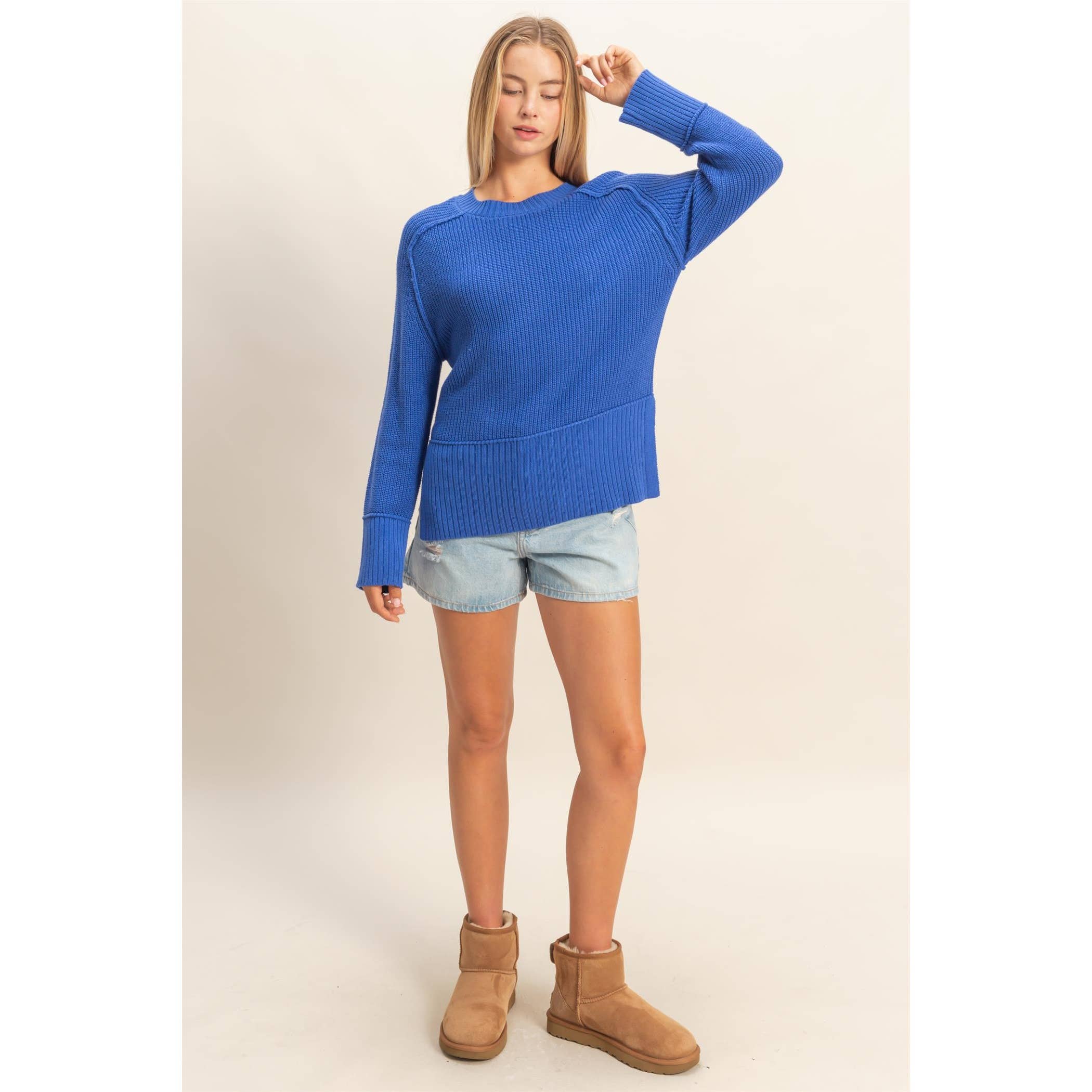 Raglan Long Sleeve Side Slit Sweater - The Elevated Hippie